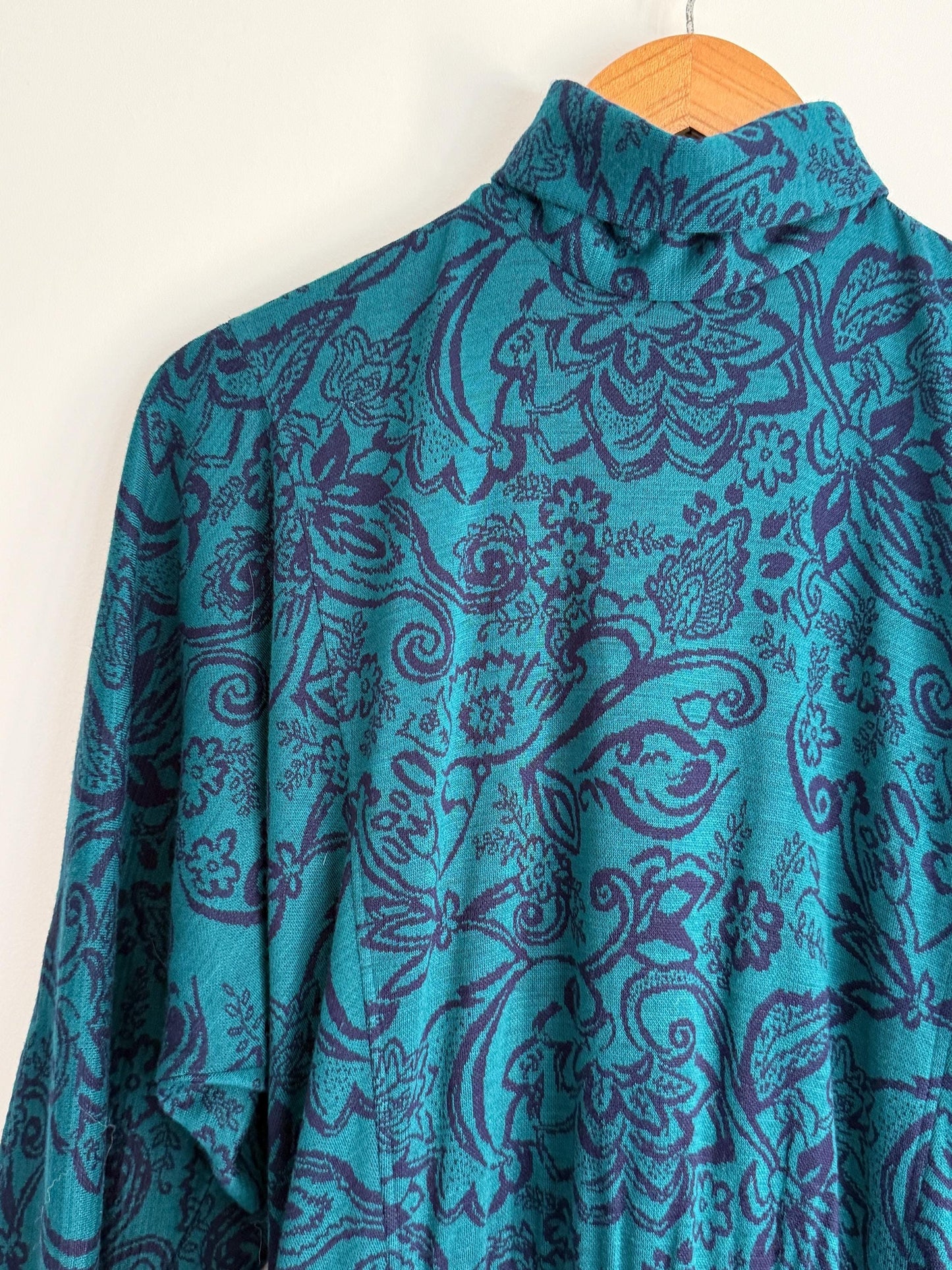 Vintage 1970s Teal Paisley Maxi Dress | Boho High Neck Long Sleeve