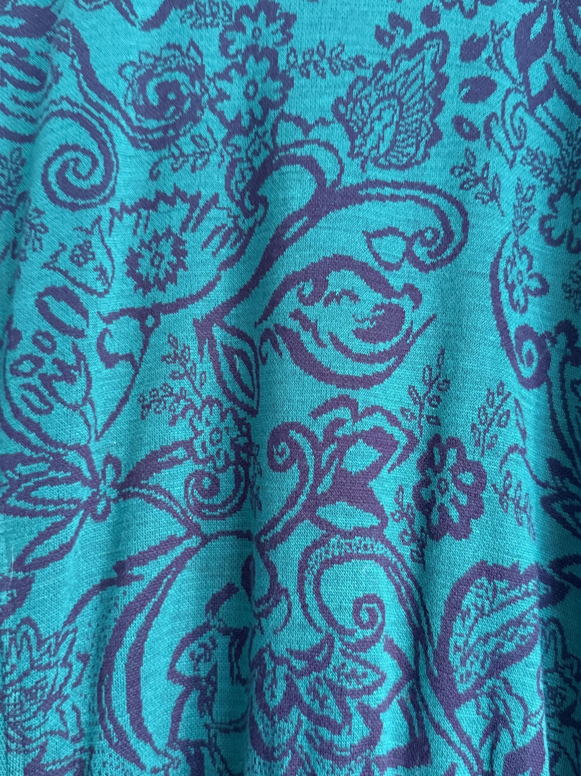 Vintage 1970s Teal Paisley Maxi Dress | Boho High Neck Long Sleeve