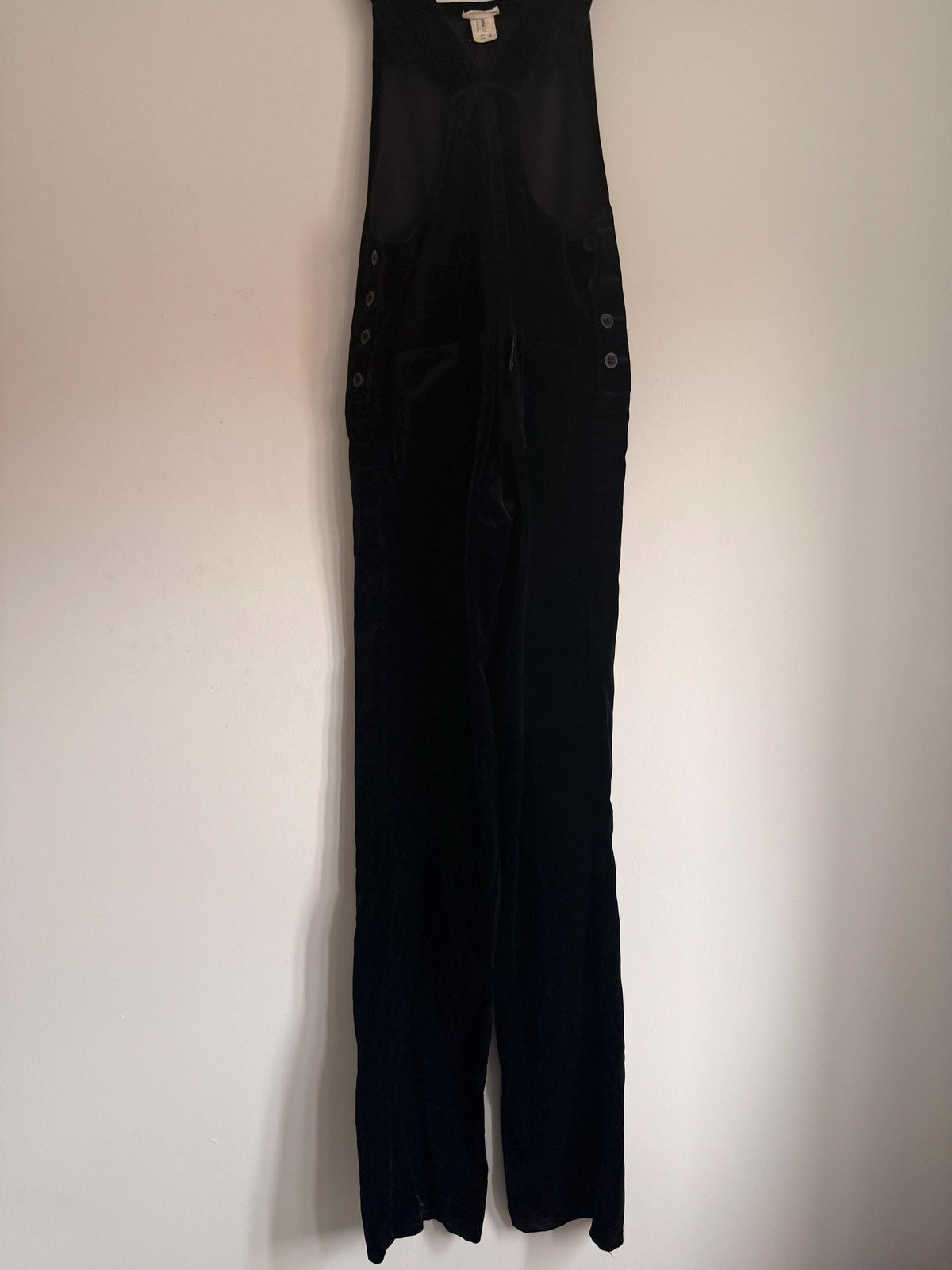 Vintage 1980s 90s Waves Black Velvet Dungarees UK 10 – Cotton Overalls Made in England