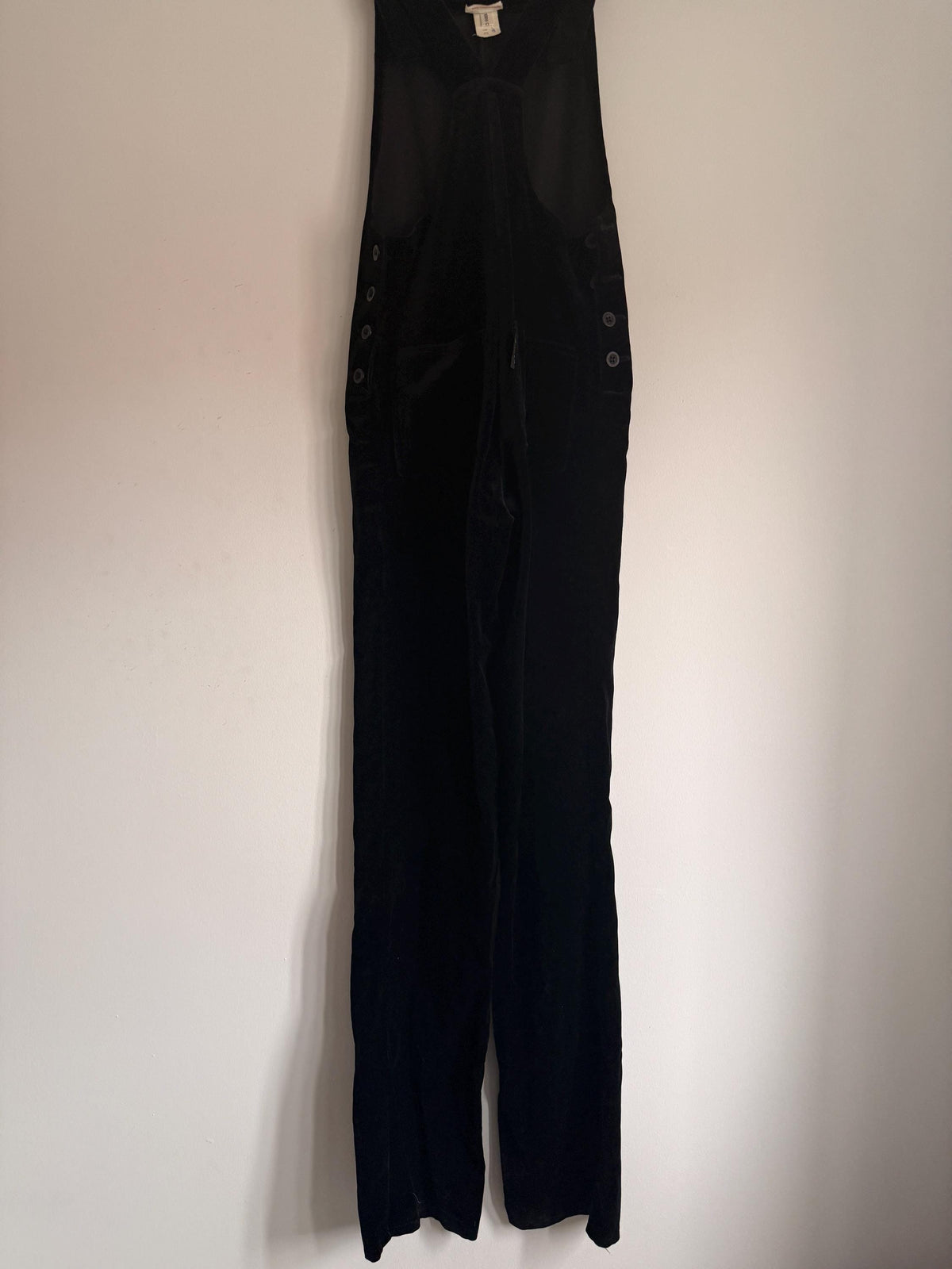Vintage 1980s 90s Waves Black Velvet Dungarees UK 10 – Cotton Overalls Made in England