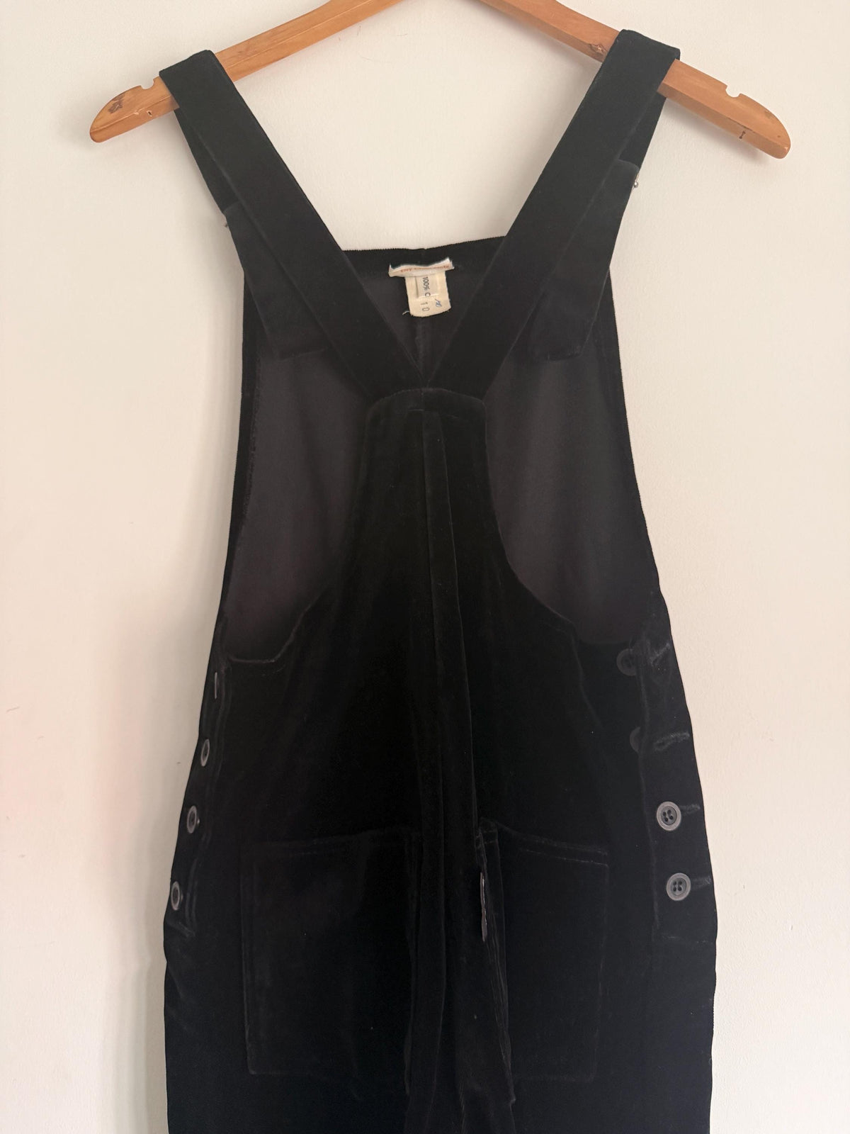 Vintage 1980s 90s Waves Black Velvet Dungarees UK 10 – Cotton Overalls Made in England