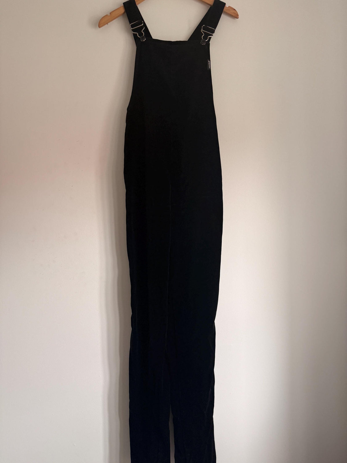 Vintage 1980s 90s Waves Black Velvet Dungarees UK 10 – Cotton Overalls Made in England
