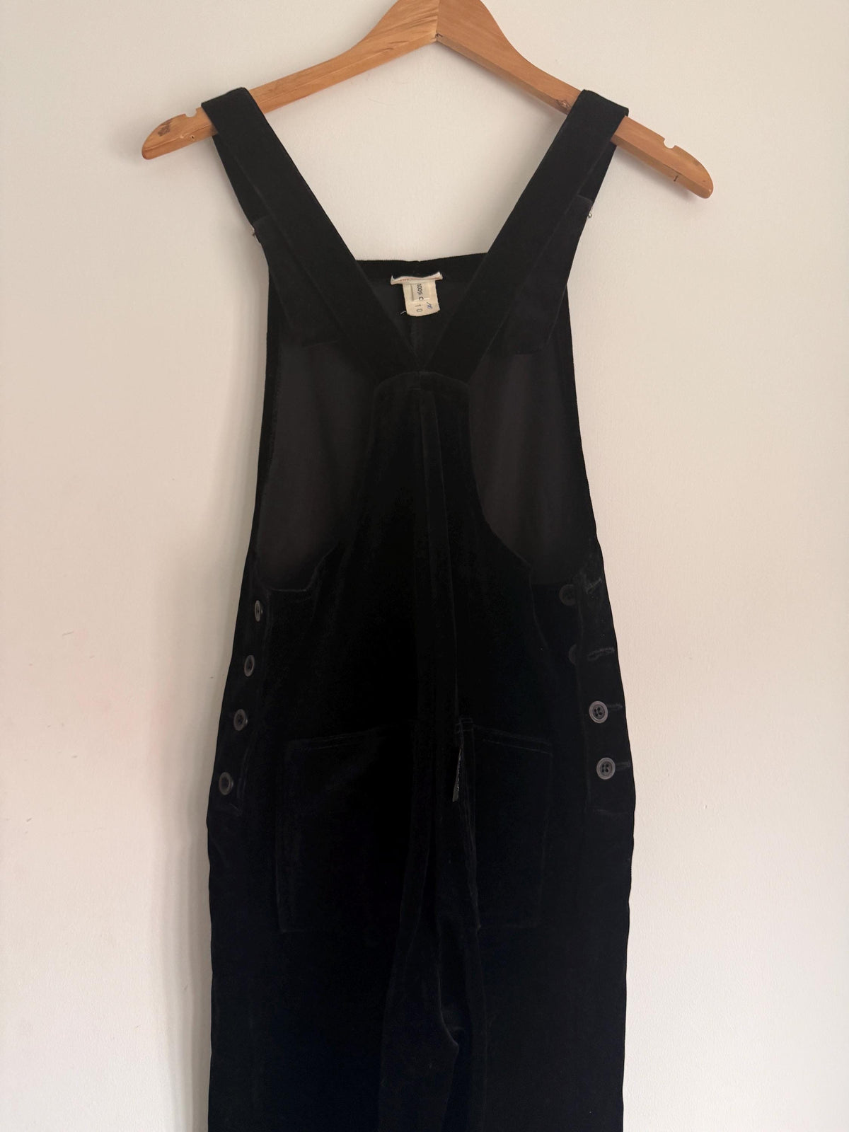 Vintage 1980s 90s Waves Black Velvet Dungarees UK 10 – Cotton Overalls Made in England
