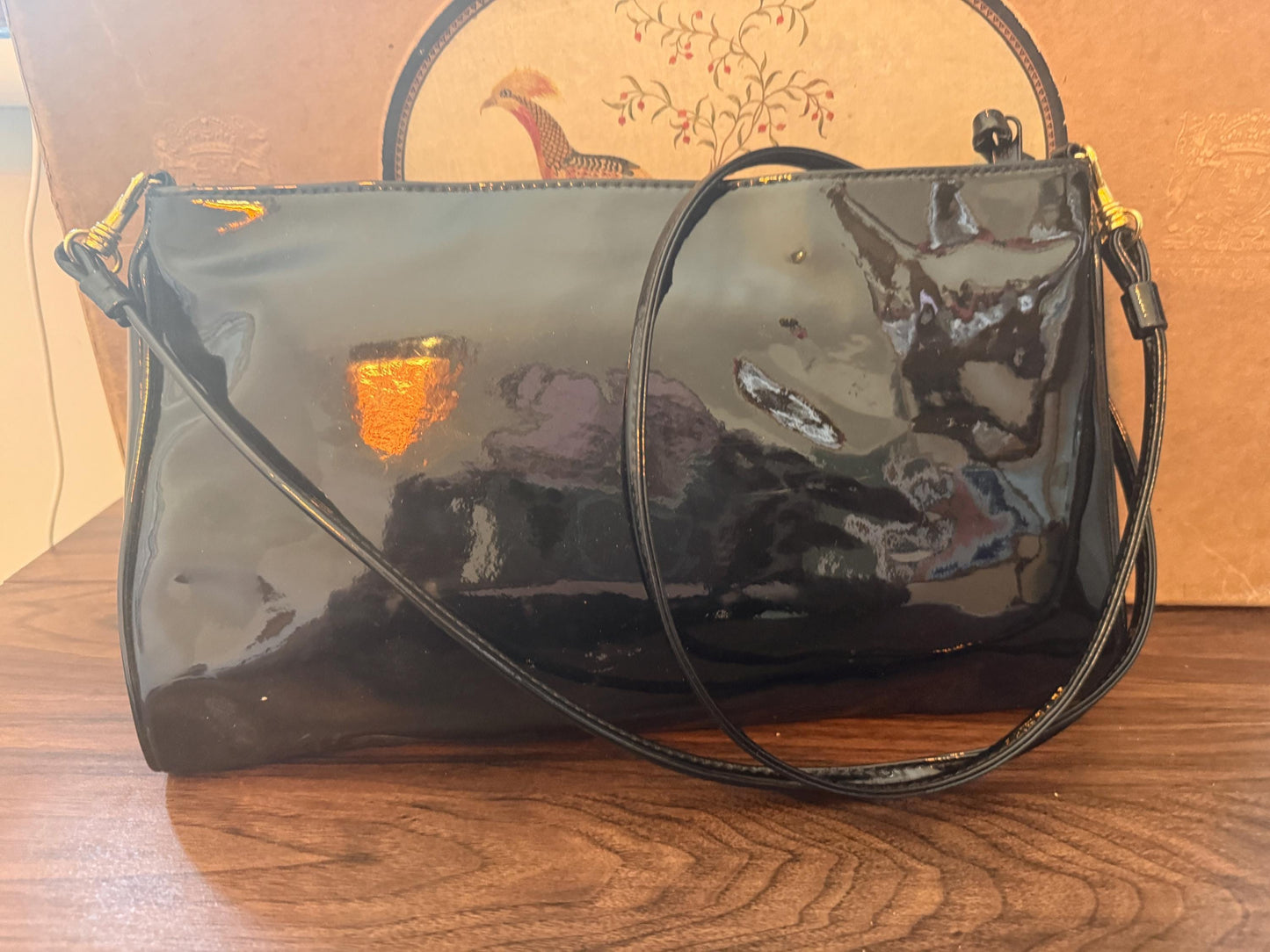 Vintage 1980s Debenhams Classics Black Patent Shoulder Bag – Glossy Evening Handbag