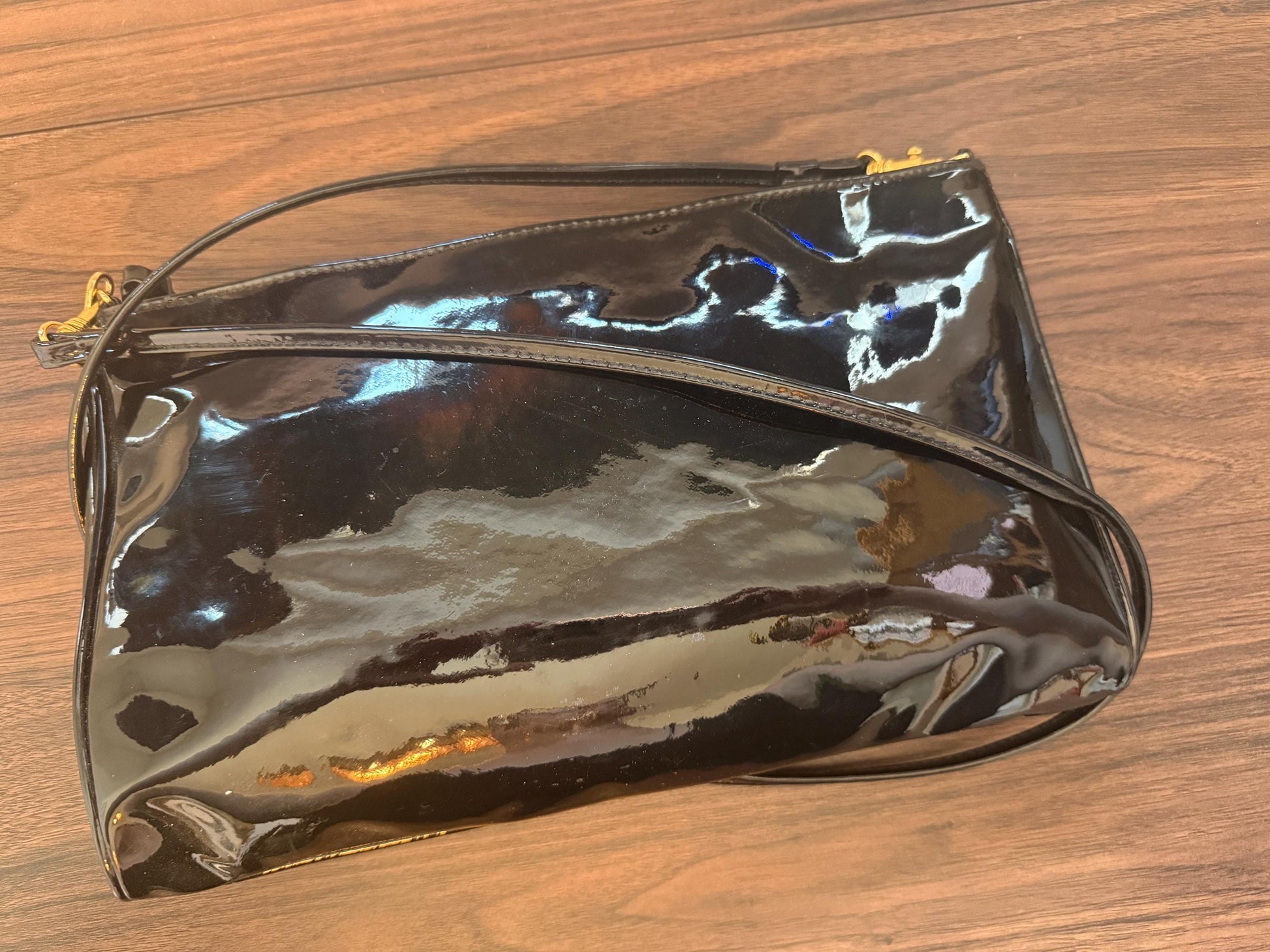 Vintage 1980s Debenhams Classics Black Patent Shoulder Bag – Glossy Evening Handbag