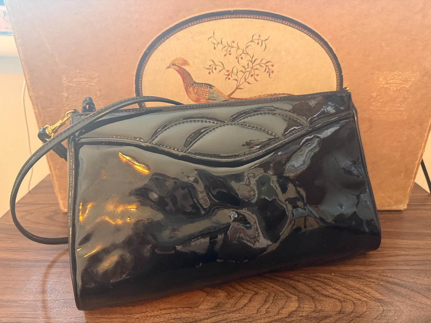 Vintage 1980s Debenhams Classics Black Patent Shoulder Bag – Glossy Evening Handbag
