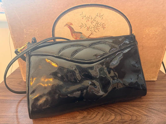Vintage 1980s Debenhams Classics Black Patent Shoulder Bag – Glossy Evening Handbag