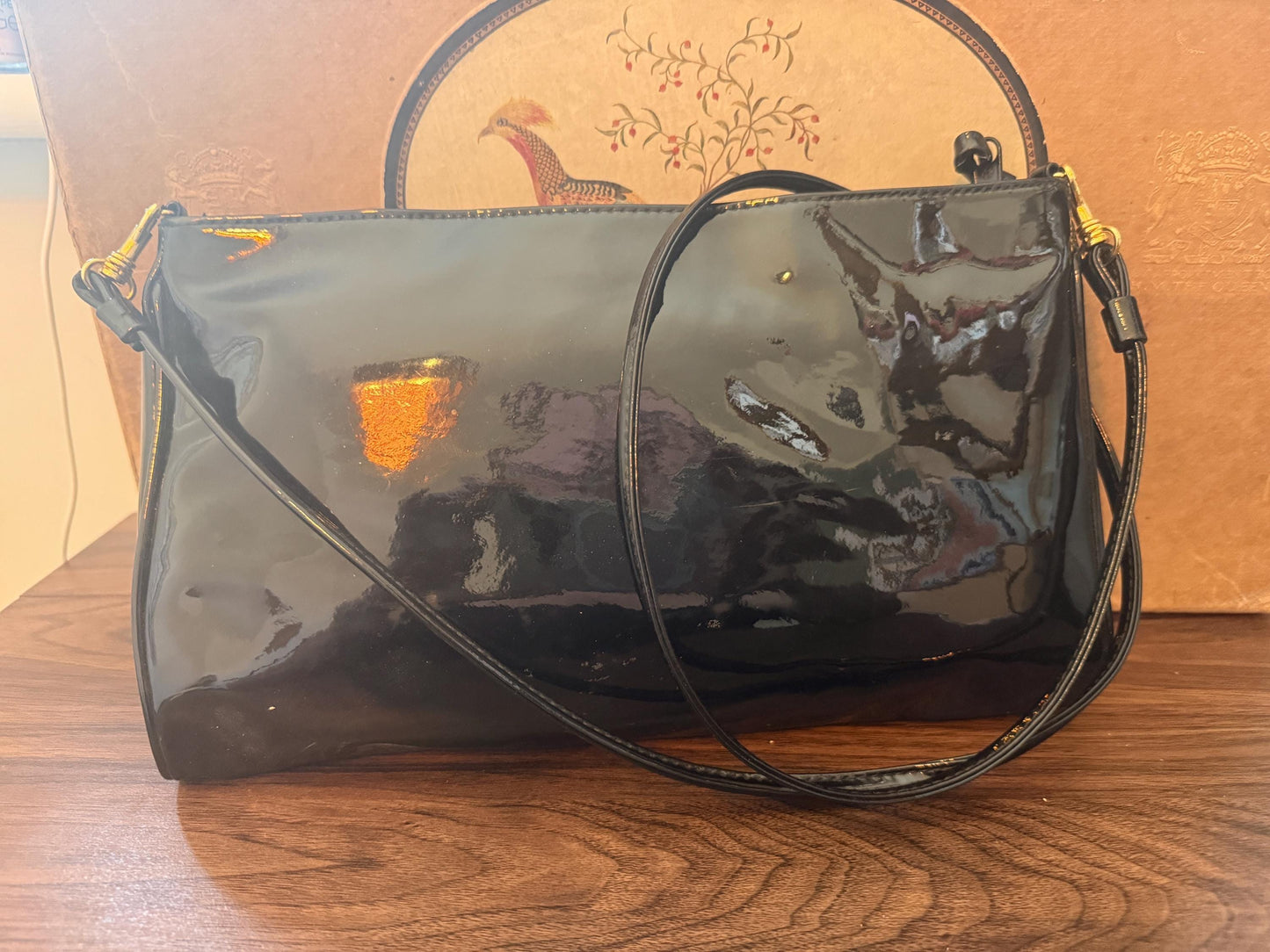 Vintage 1980s Debenhams Classics Black Patent Shoulder Bag – Glossy Evening Handbag