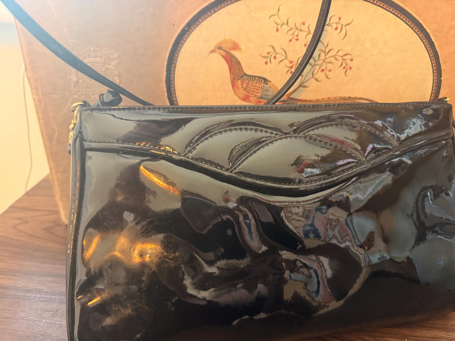 Vintage 1980s Debenhams Classics Black Patent Shoulder Bag – Glossy Evening Handbag
