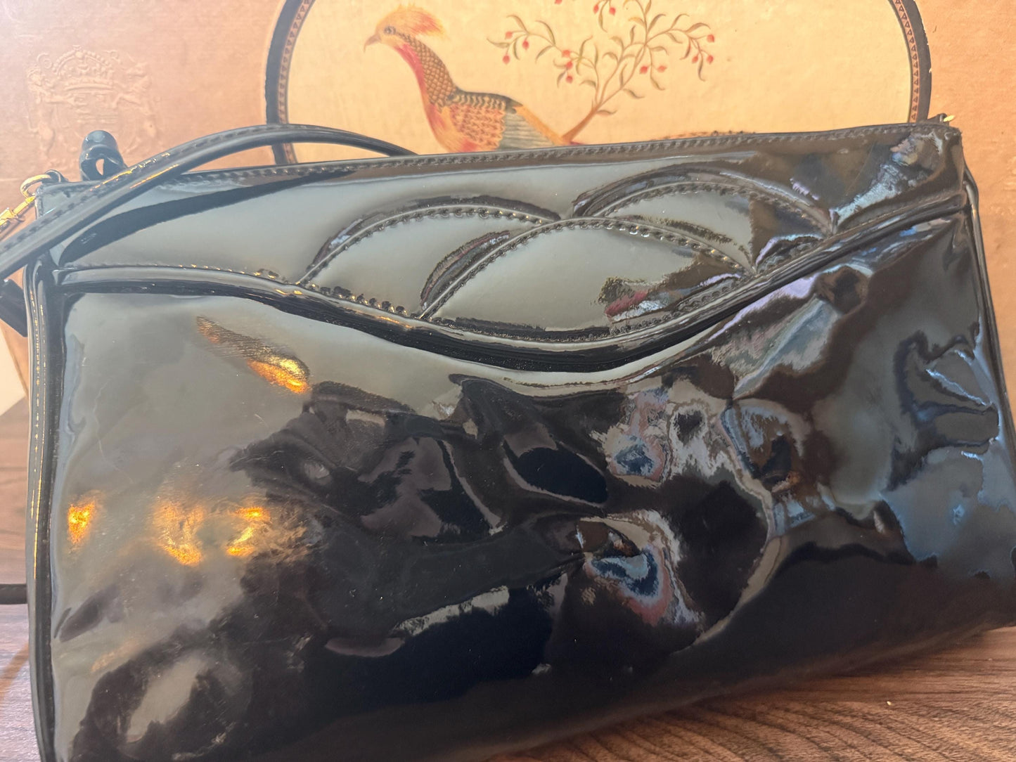 Vintage 1980s Debenhams Classics Black Patent Shoulder Bag – Glossy Evening Handbag