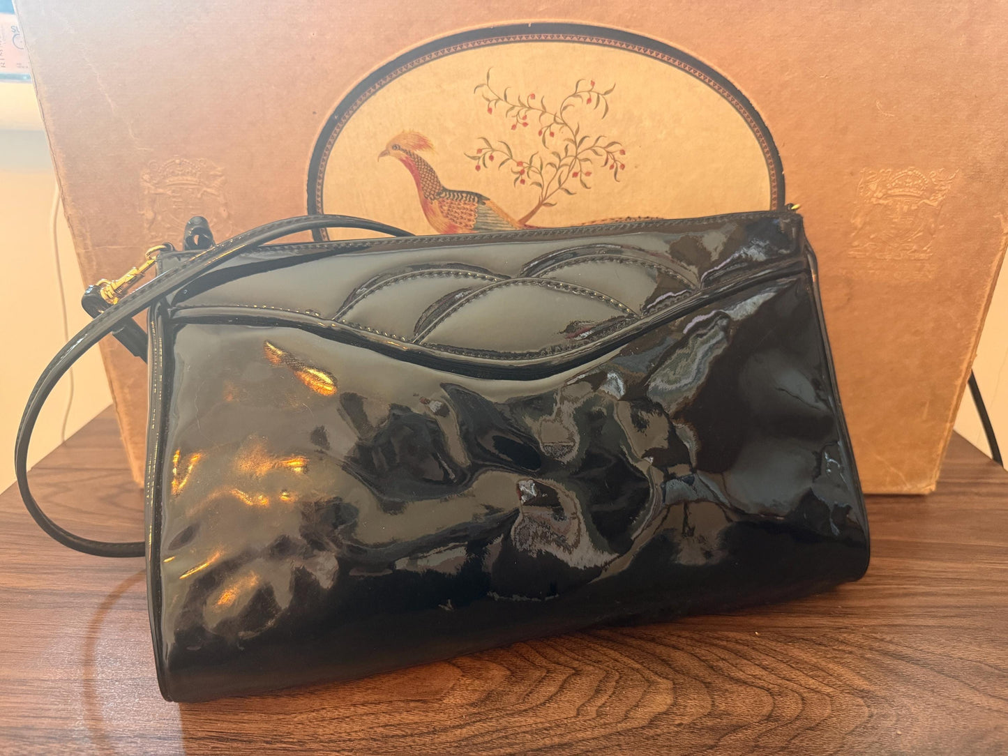 Vintage 1980s Debenhams Classics Black Patent Shoulder Bag – Glossy Evening Handbag
