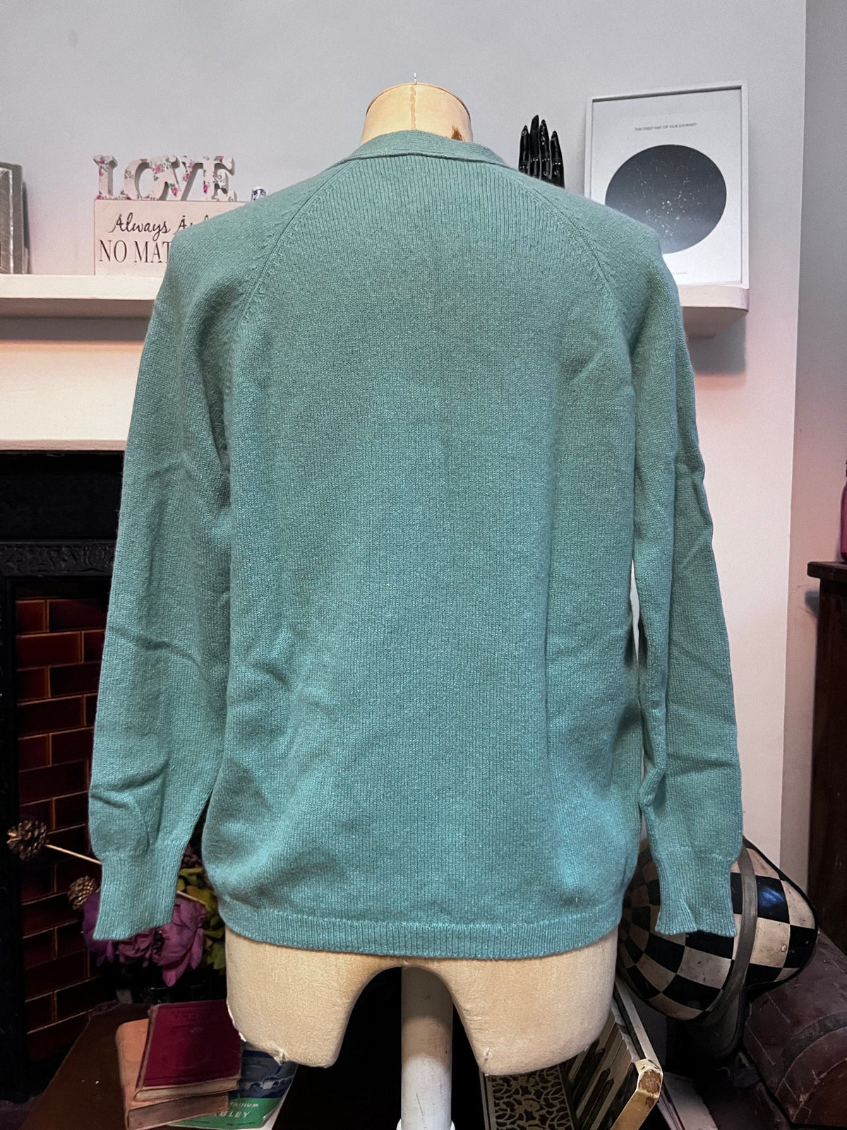 Vintage 1980s Duck Egg Blue Cardigan | V-Neck Knit, Tonal Buttons, Patch Pockets