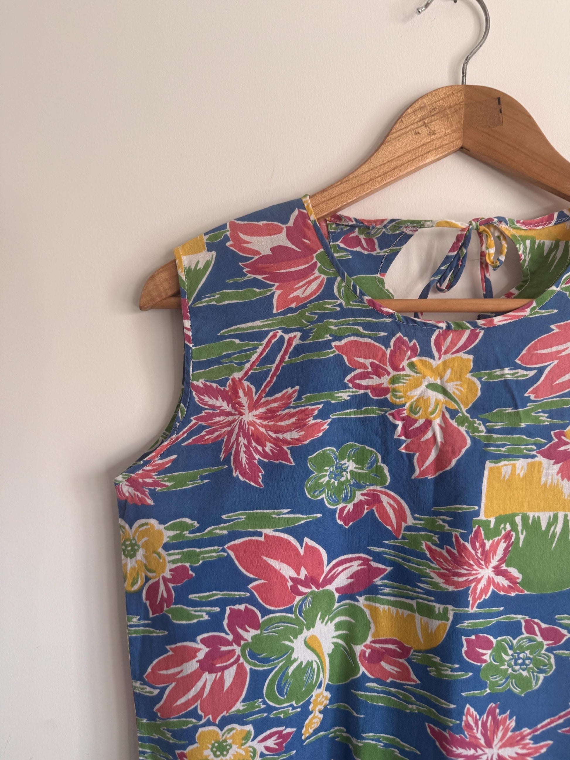 Vintage 1980s Hawaiian Tropical Dress | Drop Waist Summer Sundress