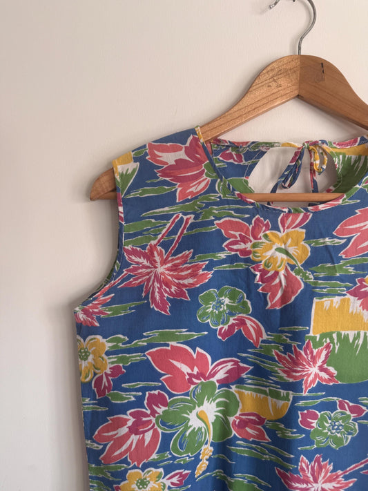 Vintage 1980s Hawaiian Tropical Dress | Drop Waist Summer Sundress