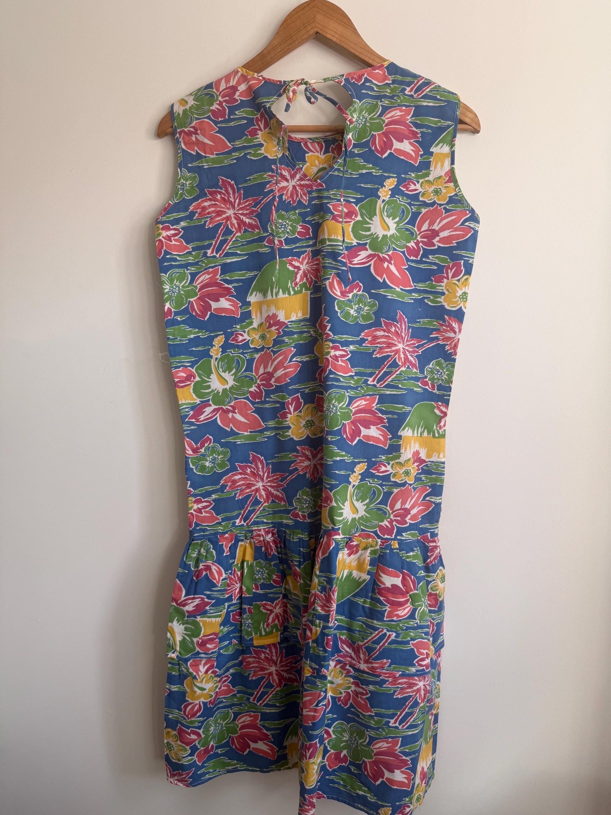 Vintage 1980s Hawaiian Tropical Dress | Drop Waist Summer Sundress