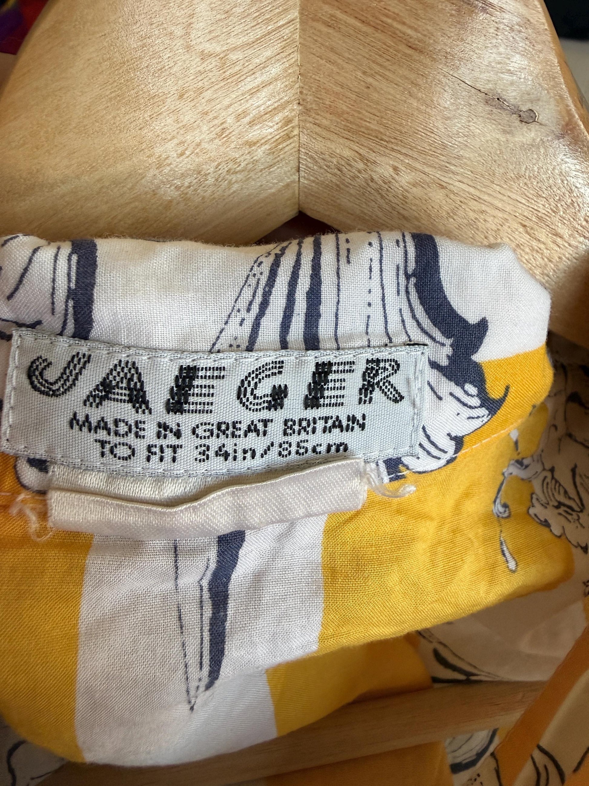 Vintage 1980s Jaeger Two Piece Skirt & Blouse Set – Yellow Nautical Print Cotton Co-ord – UK 10–12