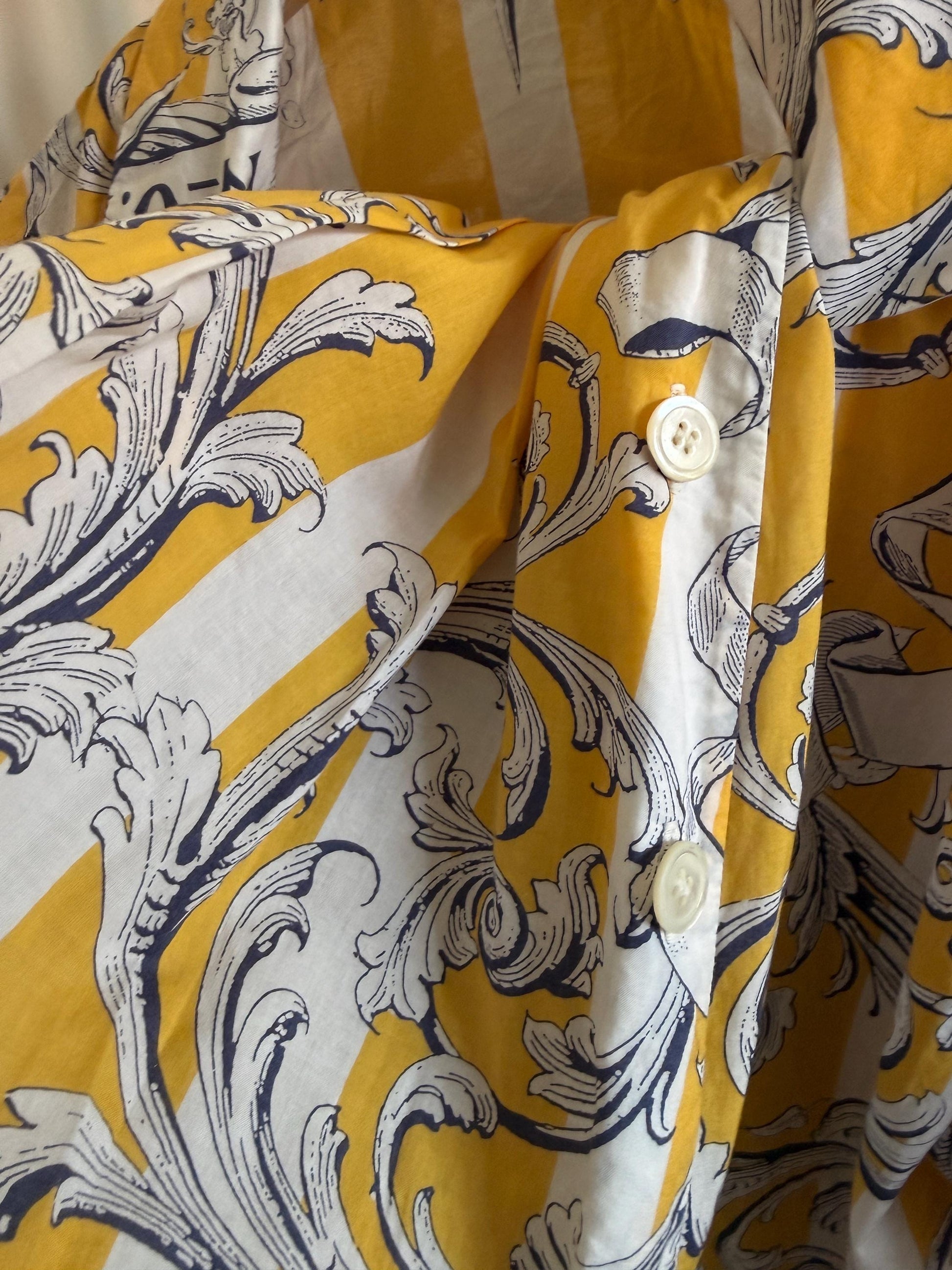 Vintage 1980s Jaeger Two Piece Skirt & Blouse Set – Yellow Nautical Print Cotton Co-ord – UK 10–12