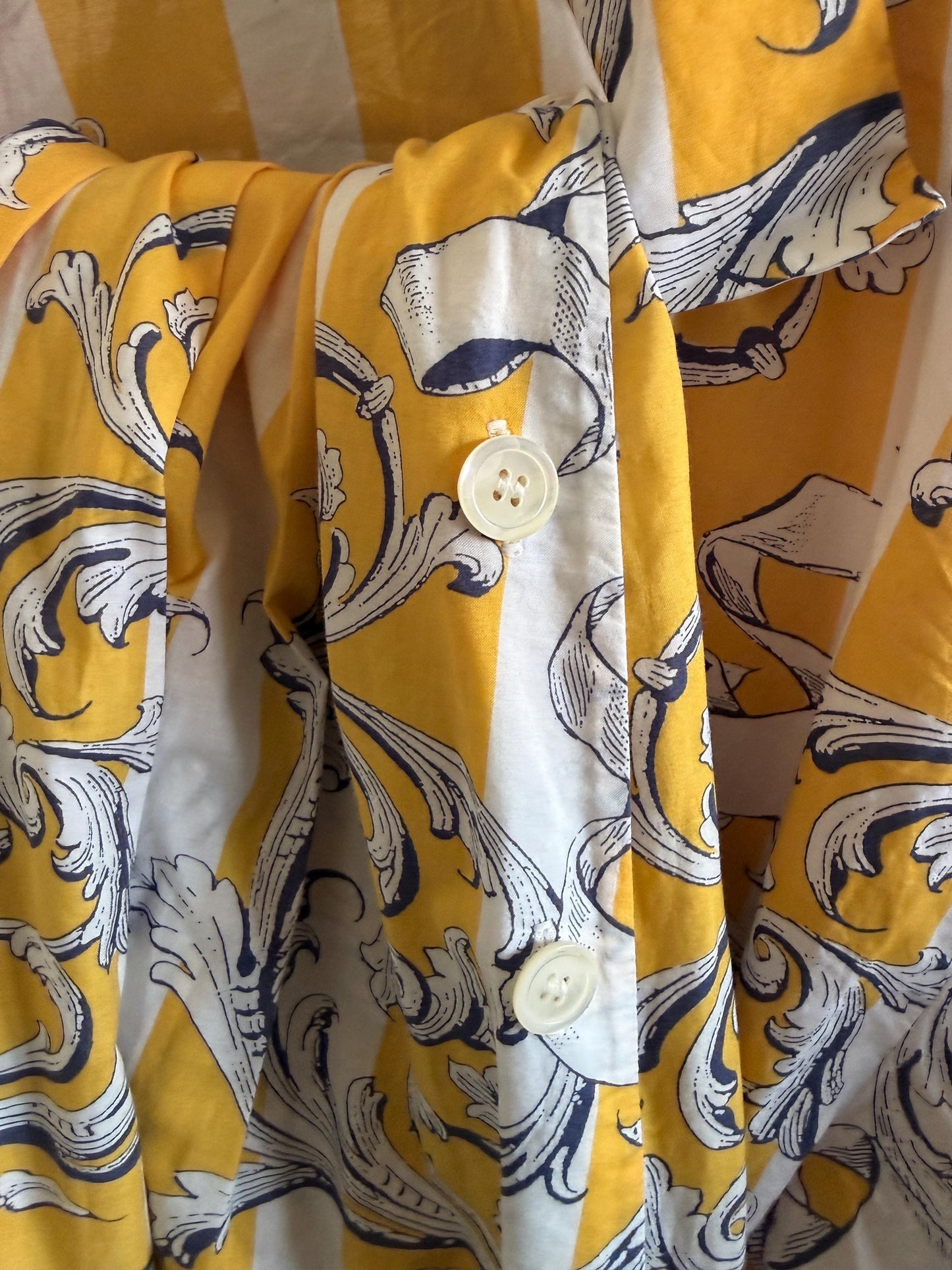 Vintage 1980s Jaeger Two Piece Skirt & Blouse Set – Yellow Nautical Print Cotton Co-ord – UK 10–12