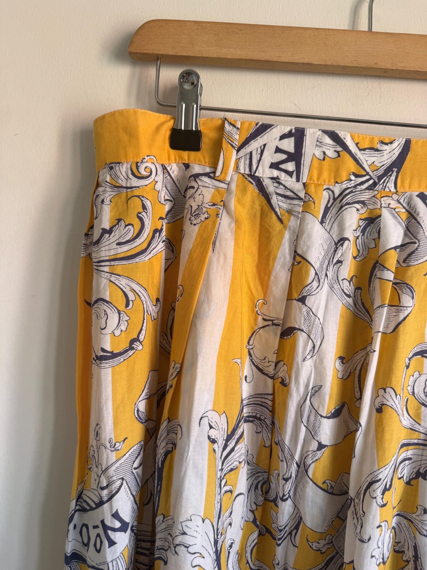Vintage 1980s Jaeger Two Piece Skirt & Blouse Set – Yellow Nautical Print Cotton Co-ord – UK 10–12