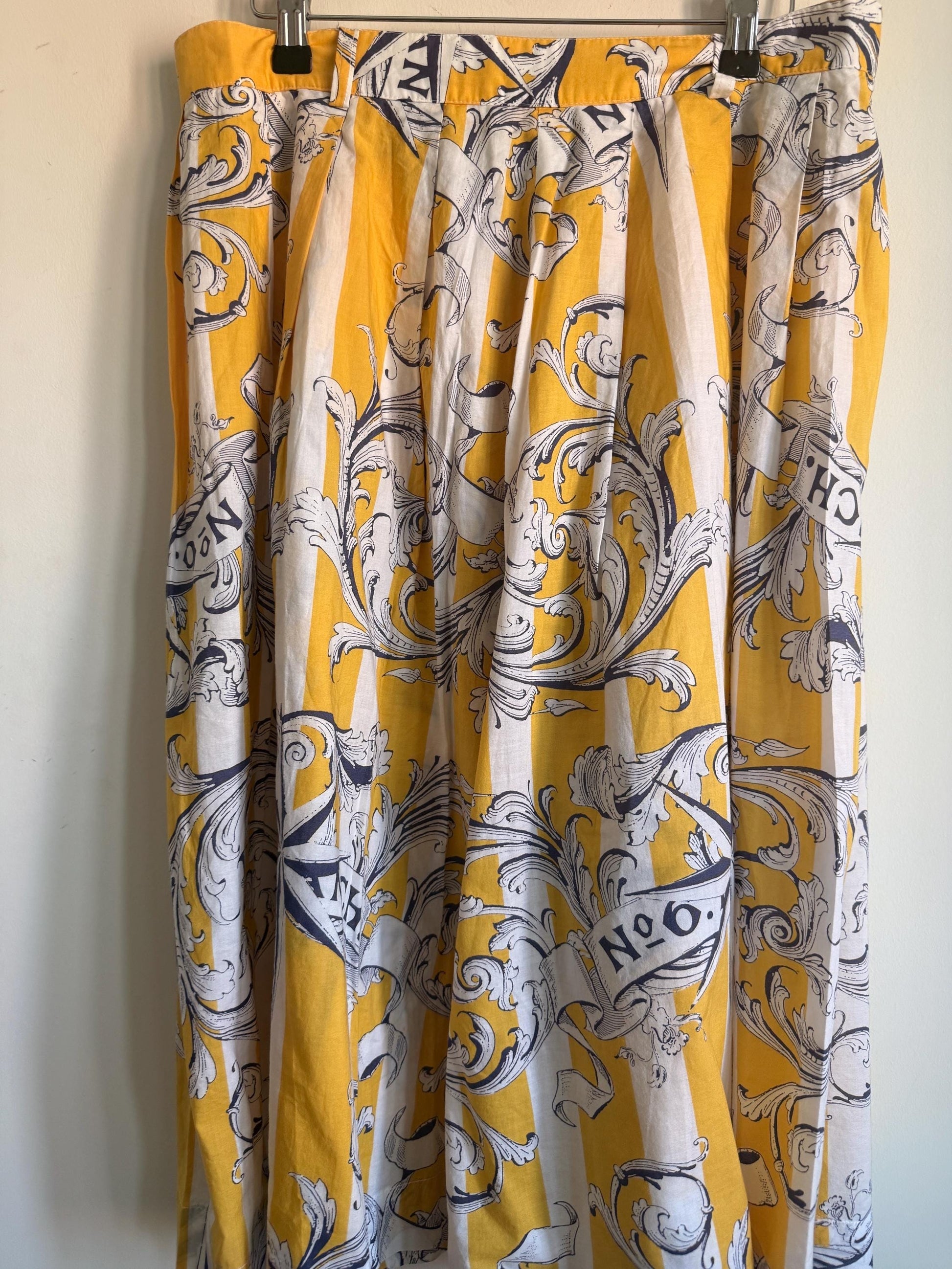 Vintage 1980s Jaeger Two Piece Skirt & Blouse Set – Yellow Nautical Print Cotton Co-ord – UK 10–12