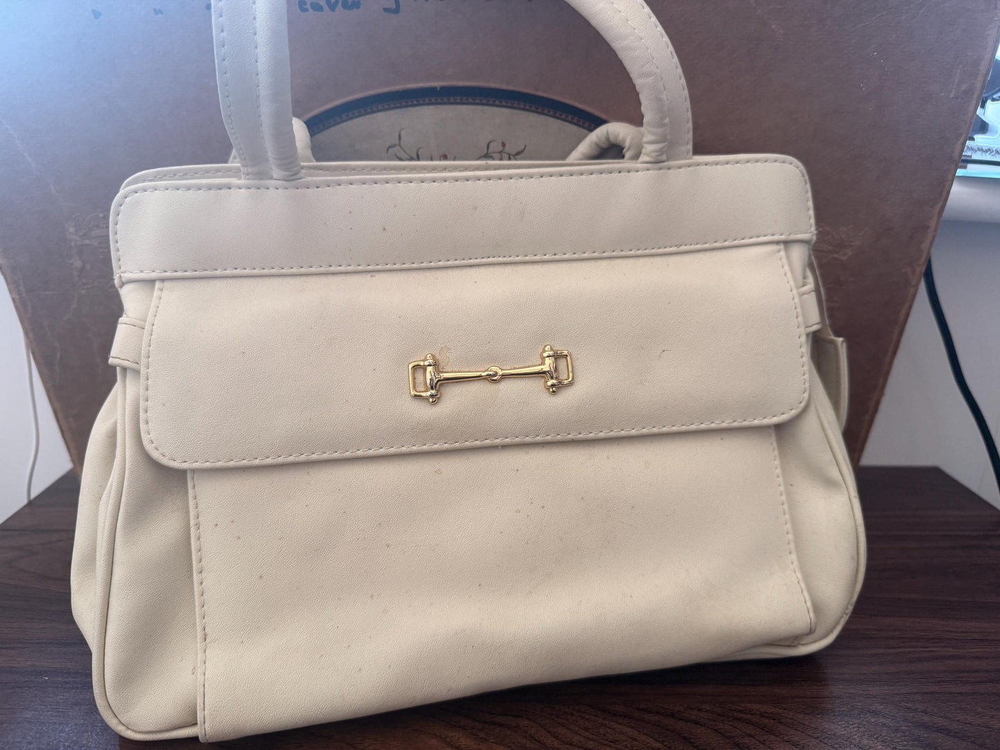 Vintage 1980s Salisbury’s Cream Organiser Handbag Gold Horse Bit Equestrian Top Handle Bag