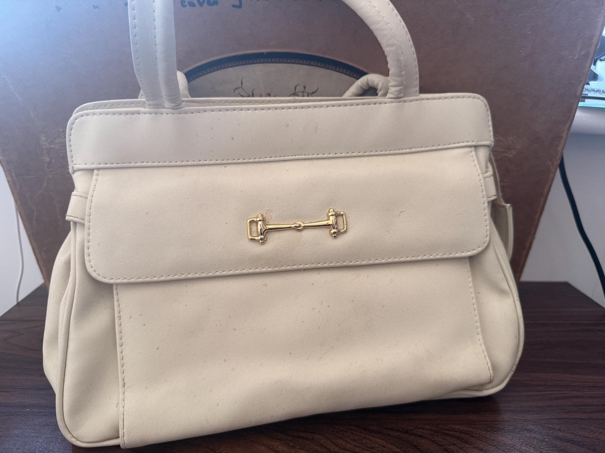 Vintage 1980s Salisbury’s Cream Organiser Handbag Gold Horse Bit Equestrian Top Handle Bag