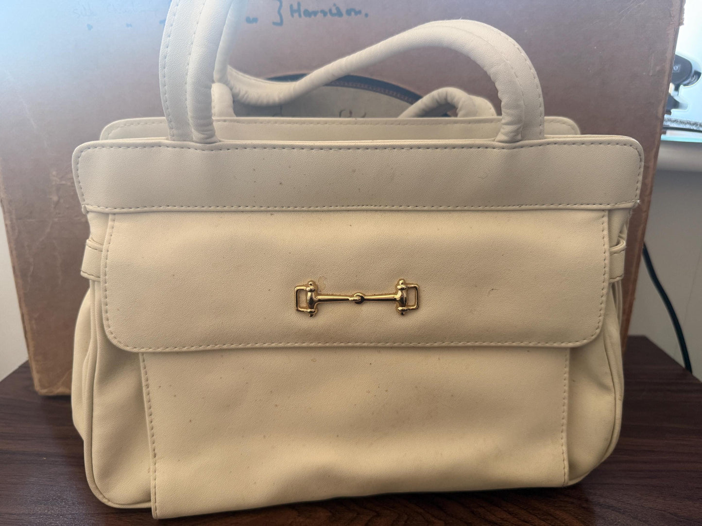 Vintage 1980s Salisbury’s Cream Organiser Handbag Gold Horse Bit Equestrian Top Handle Bag