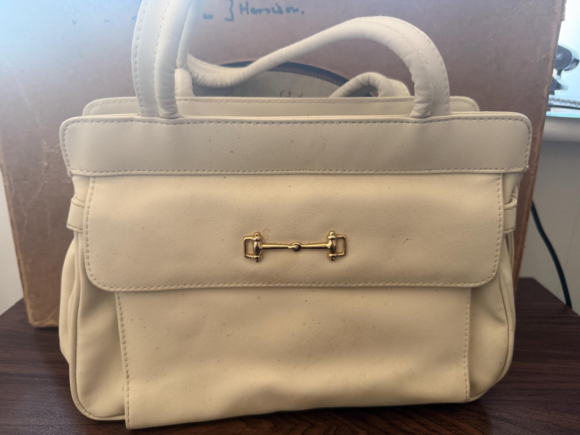 Vintage 1980s Salisbury’s Cream Organiser Handbag Gold Horse Bit Equestrian Top Handle Bag