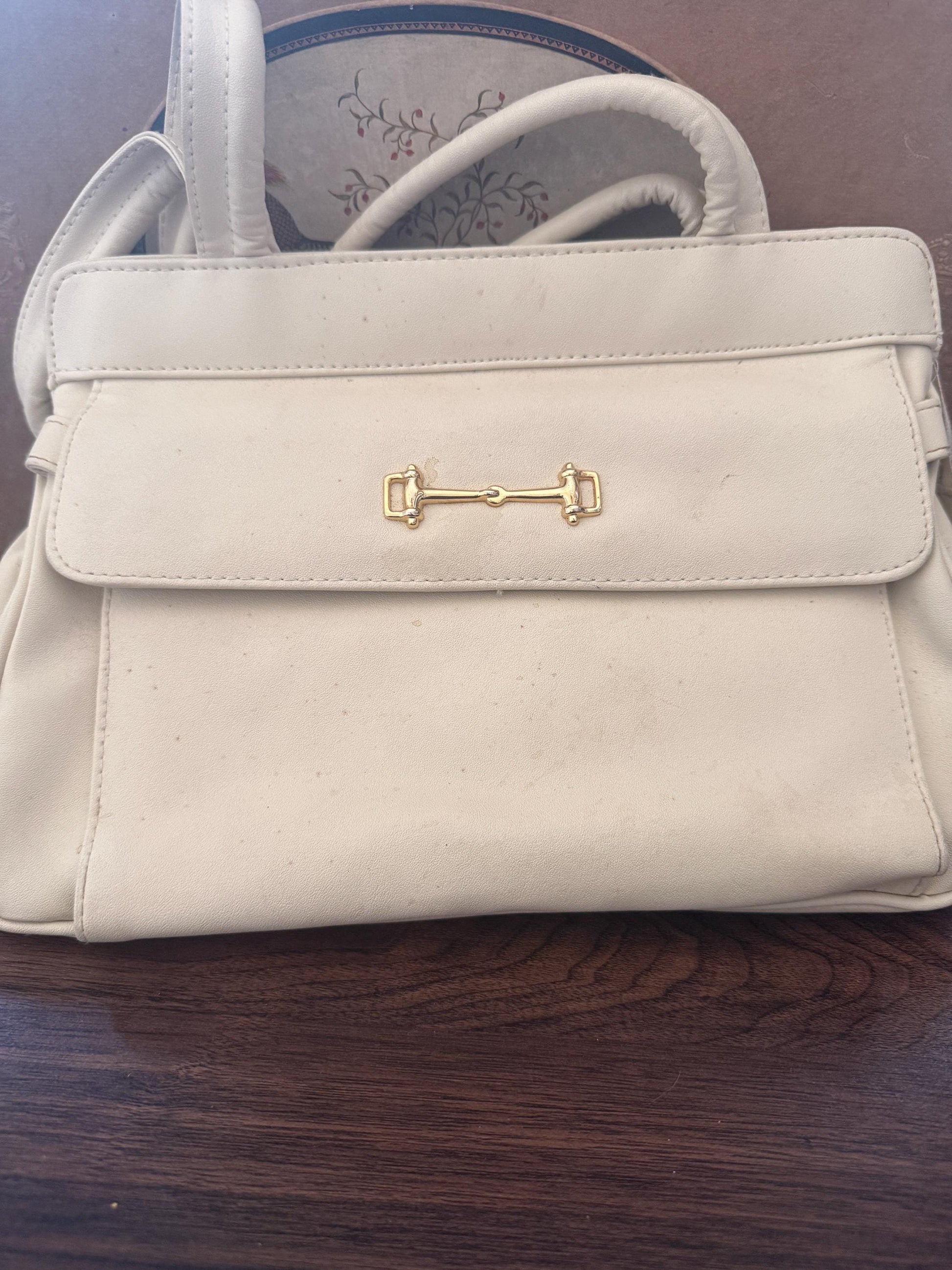 Vintage 1980s Salisbury’s Cream Organiser Handbag Gold Horse Bit Equestrian Top Handle Bag