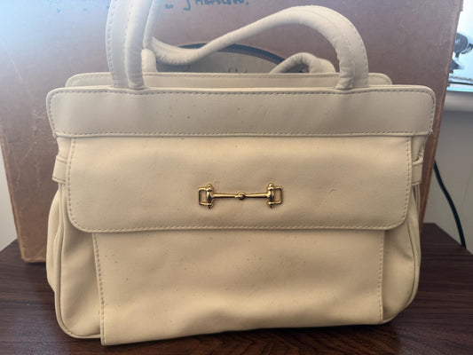 Vintage 1980s Salisbury’s Cream Organiser Handbag Gold Horse Bit Equestrian Top Handle Bag