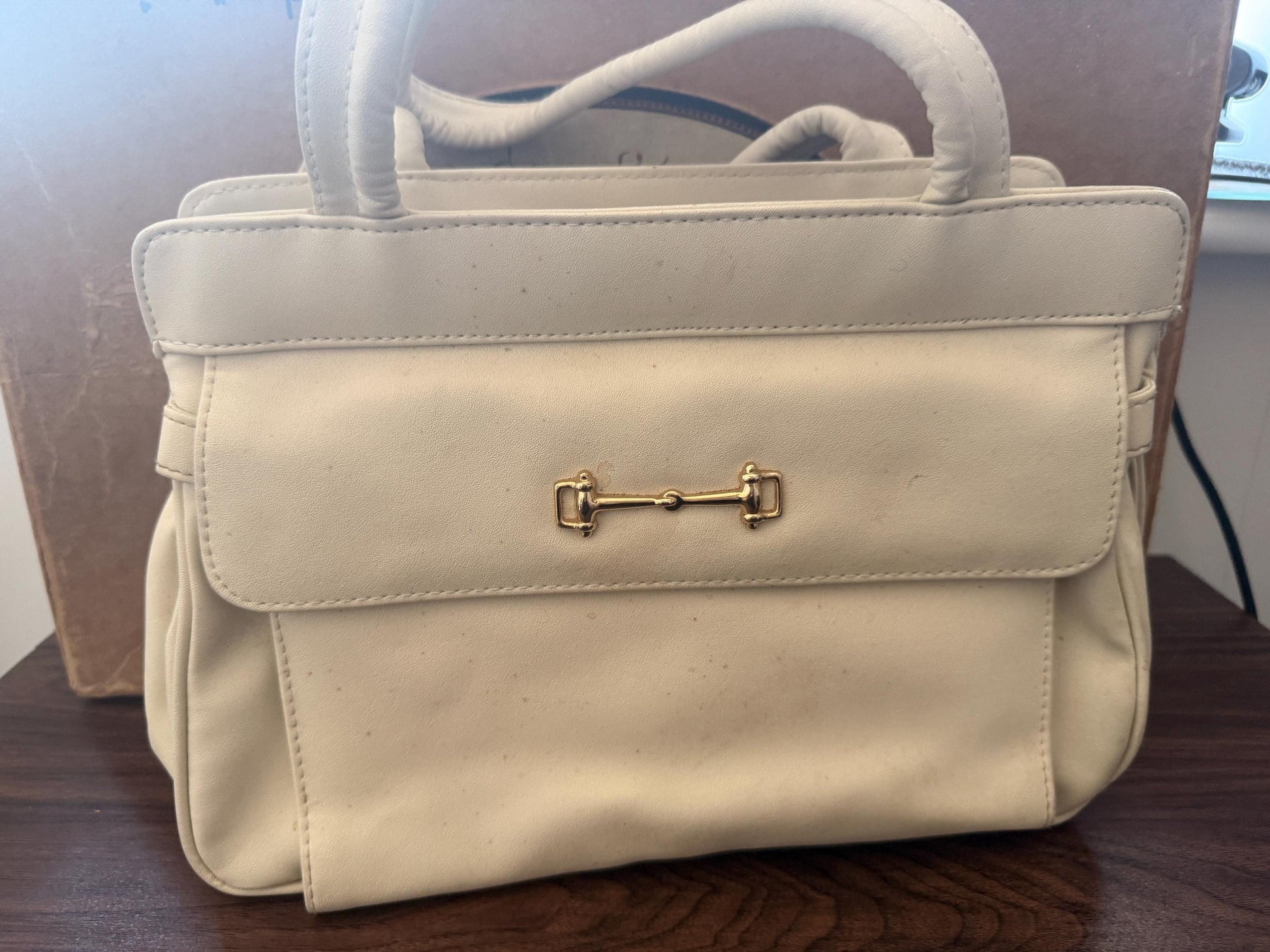 Vintage 1980s Salisbury’s Cream Organiser Handbag Gold Horse Bit Equestrian Top Handle Bag