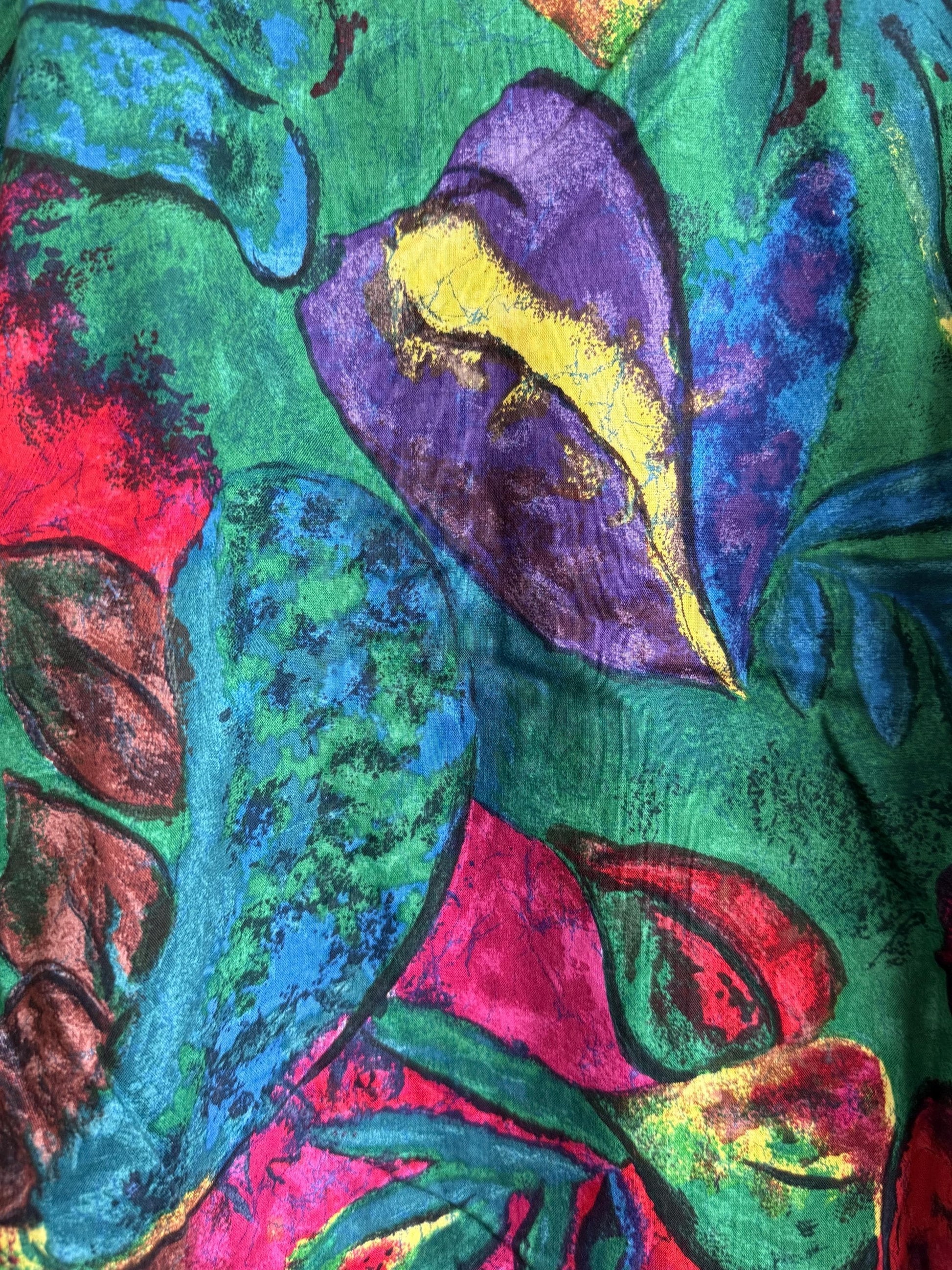 Vintage 1980s St Michael Men’s Shirt Made in UK 100% Cotton Abstract Floral Green Short Sleeve