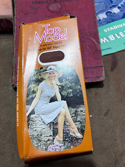 Vintage Tights Womens Top Model Tan Tights Deadstock Tights Brown Retro 60s 70s 1960s 1970s New in Packaging, vintage tights, vintage panty