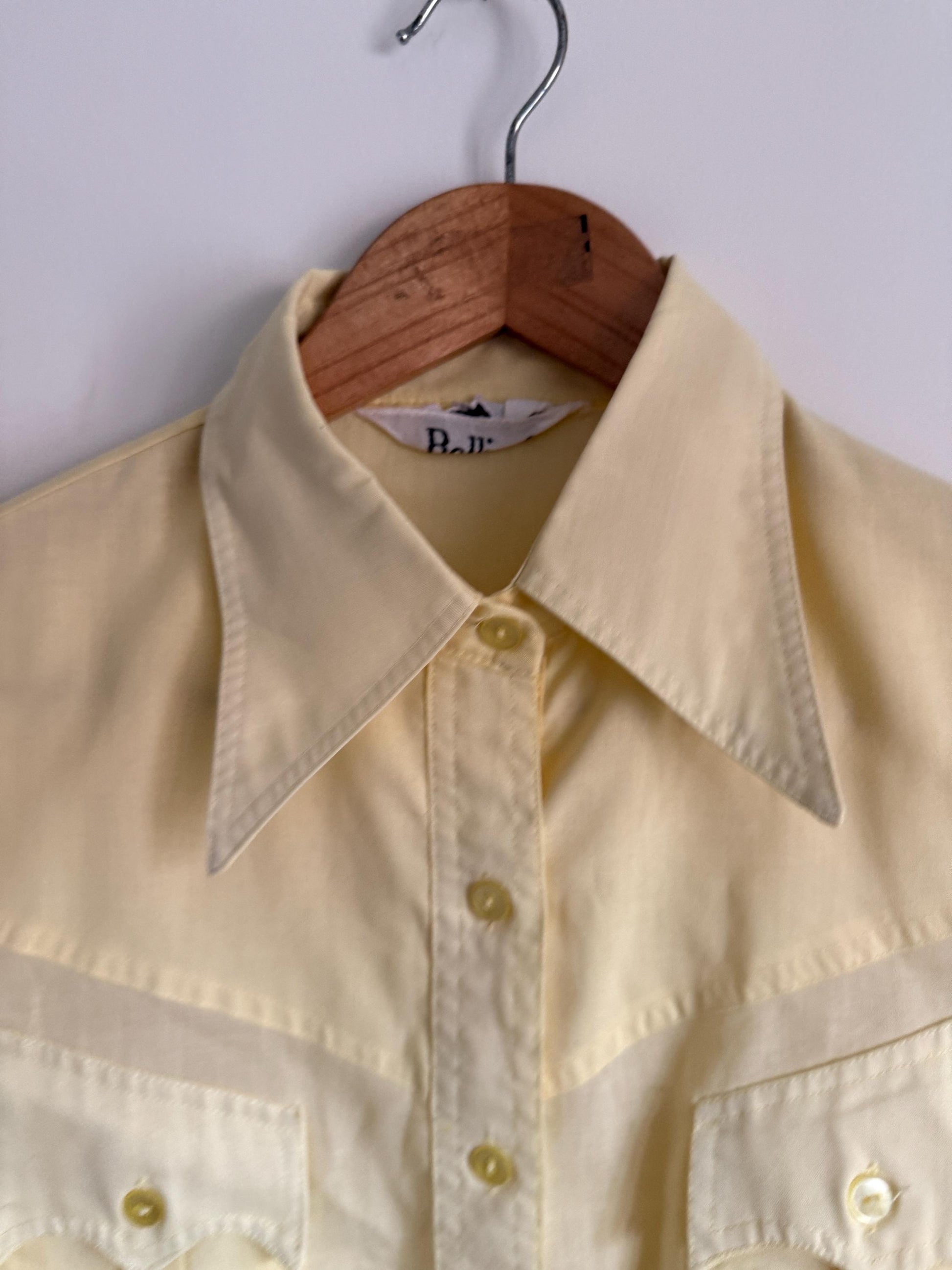 Vintage 70s Butter Yellow Western Shirt | Cowboy Style Button Up Blouse | Scalloped Pocket Shirt | Retro Women's Shirt