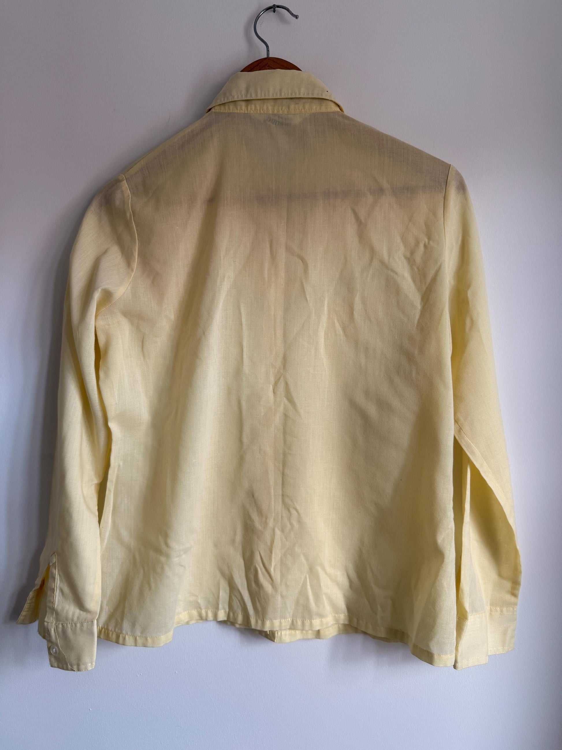 Vintage 70s Butter Yellow Western Shirt | Cowboy Style Button Up Blouse | Scalloped Pocket Shirt | Retro Women's Shirt