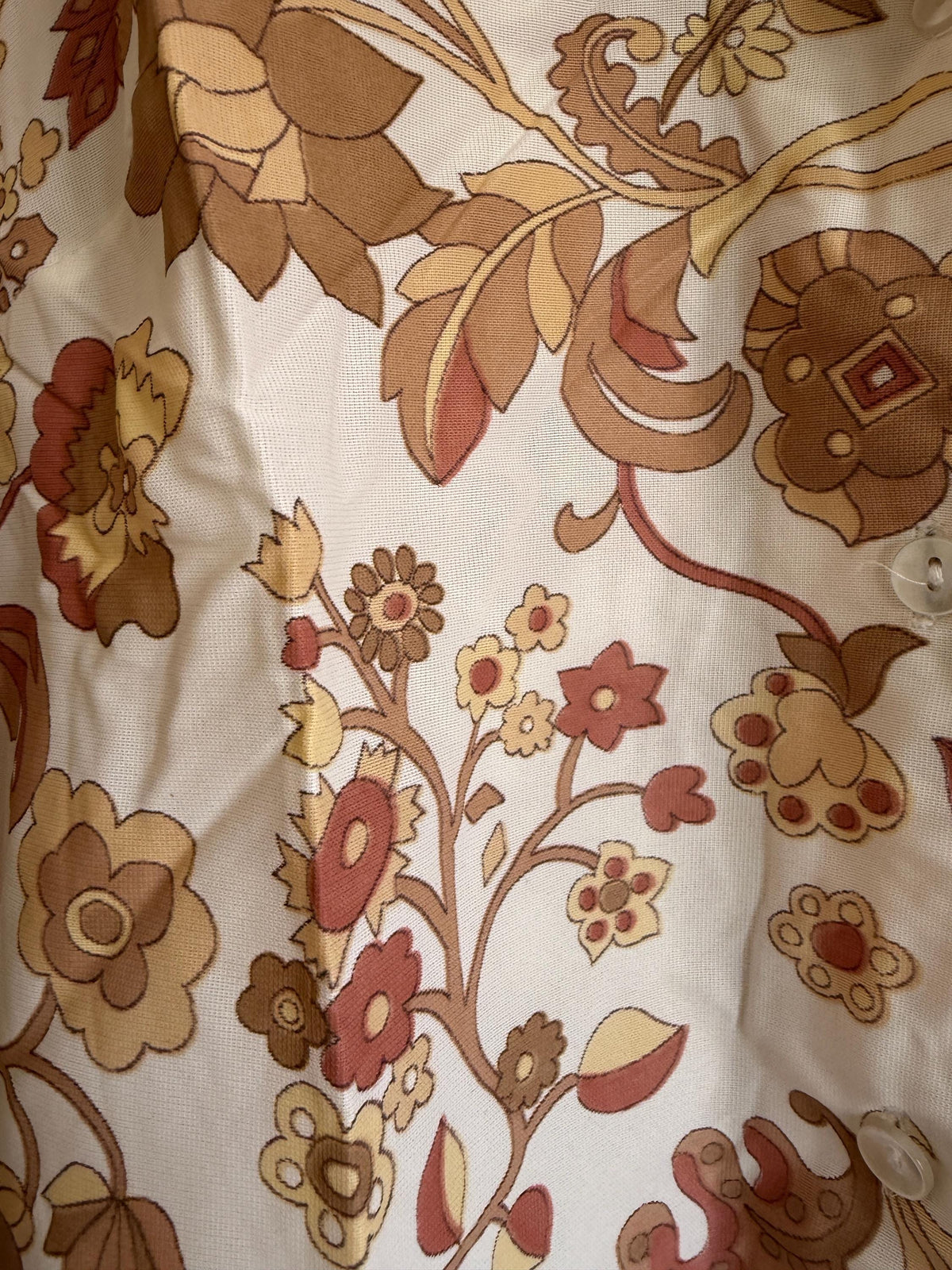 Vintage 70s Floral Blouse UK 8-10 | Cream Boho Long Sleeve Shirt | Romantic Retro Polyester Top Cottagecore Vintage