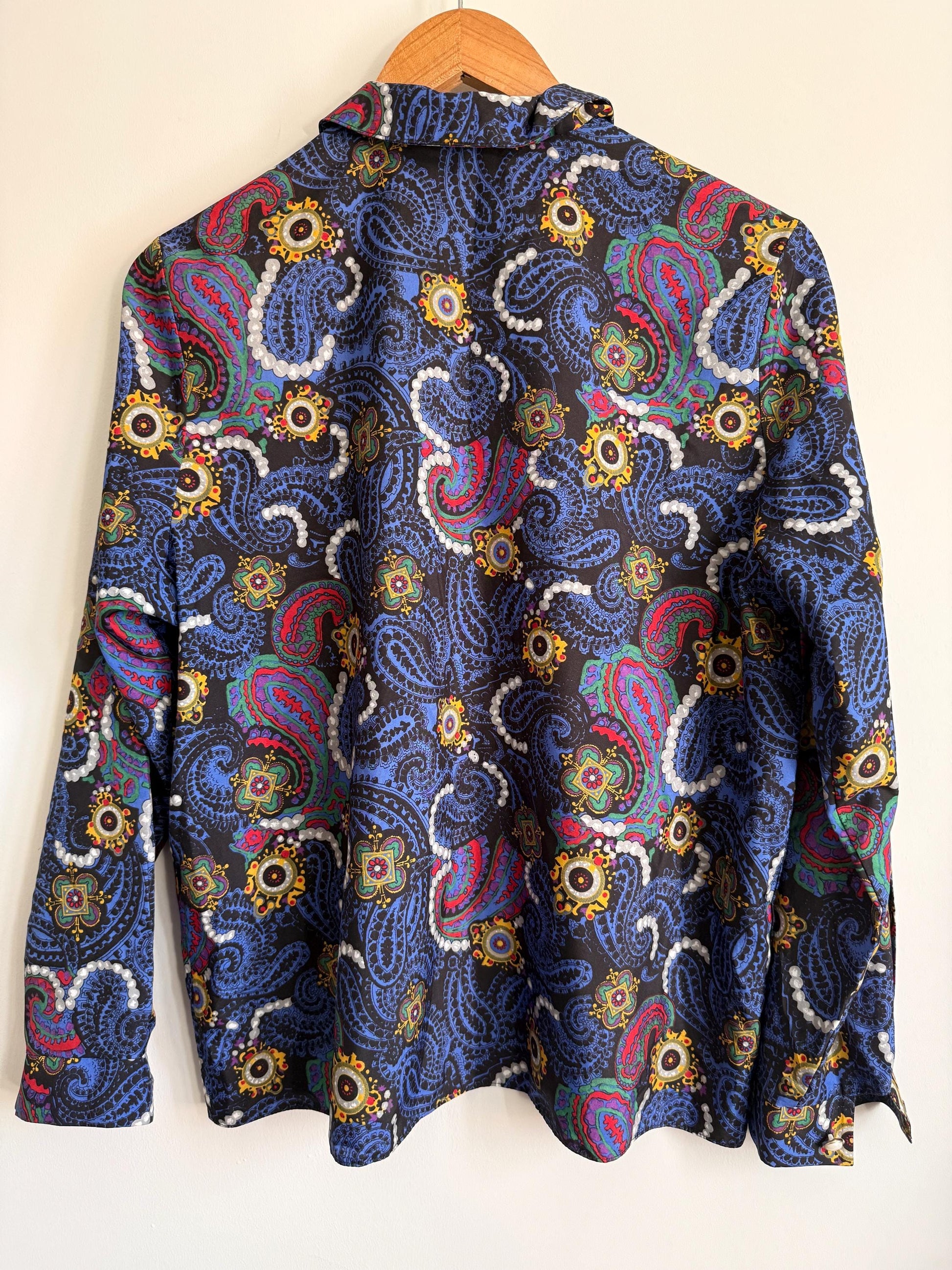Vintage 70s Psychedelic Paisley Blouse | Mod Retro Print Shirt | UK 10-12