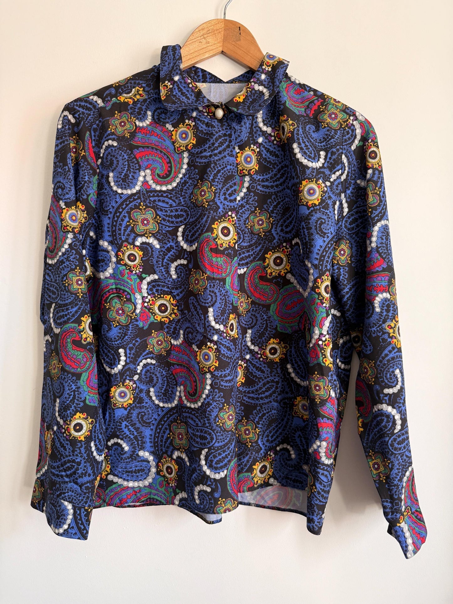 Vintage 70s Psychedelic Paisley Blouse | Mod Retro Print Shirt | UK 10-12