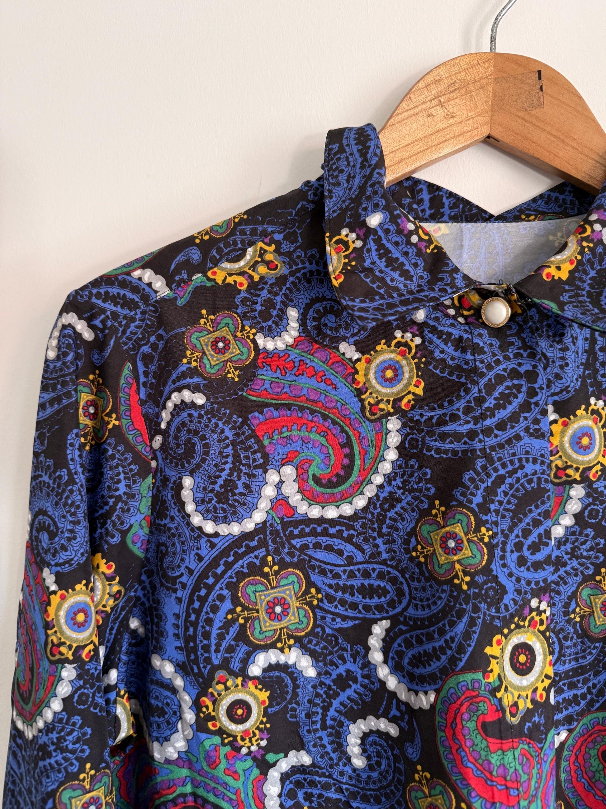 Vintage 70s Psychedelic Paisley Blouse | Mod Retro Print Shirt | UK 10-12