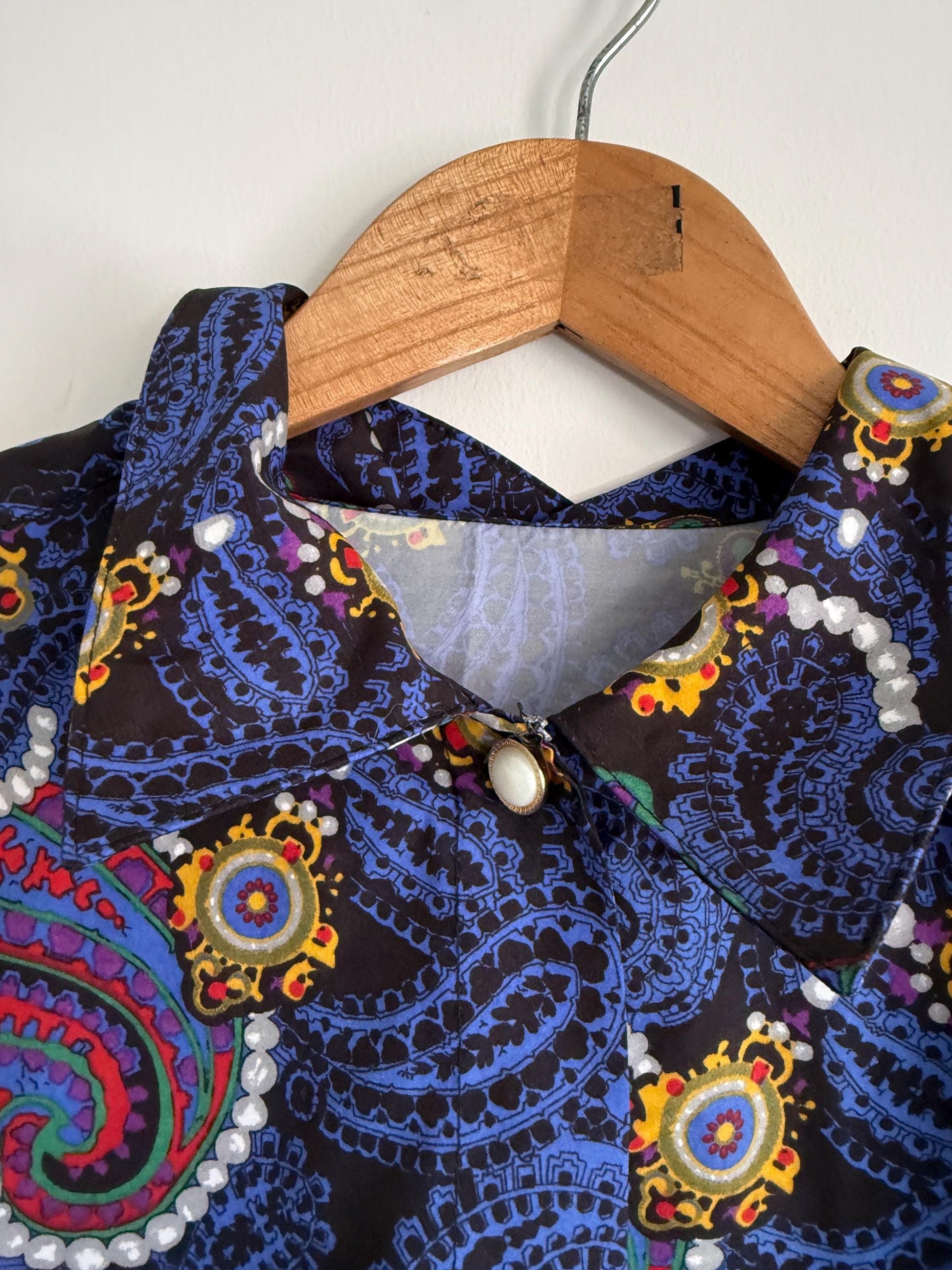 Vintage 70s Psychedelic Paisley Blouse | Mod Retro Print Shirt | UK 10-12