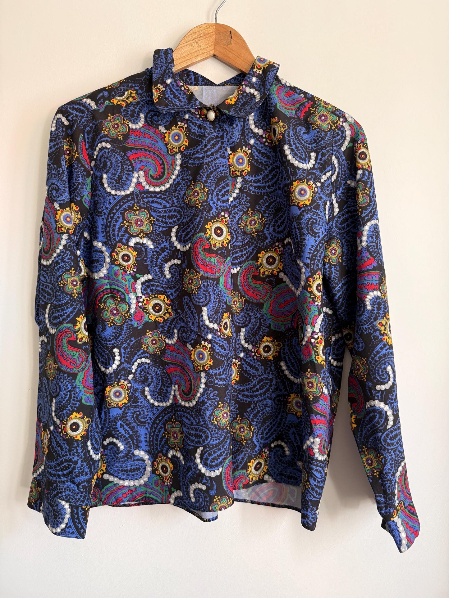 Vintage 70s Psychedelic Paisley Blouse | Mod Retro Print Shirt | UK 10-12