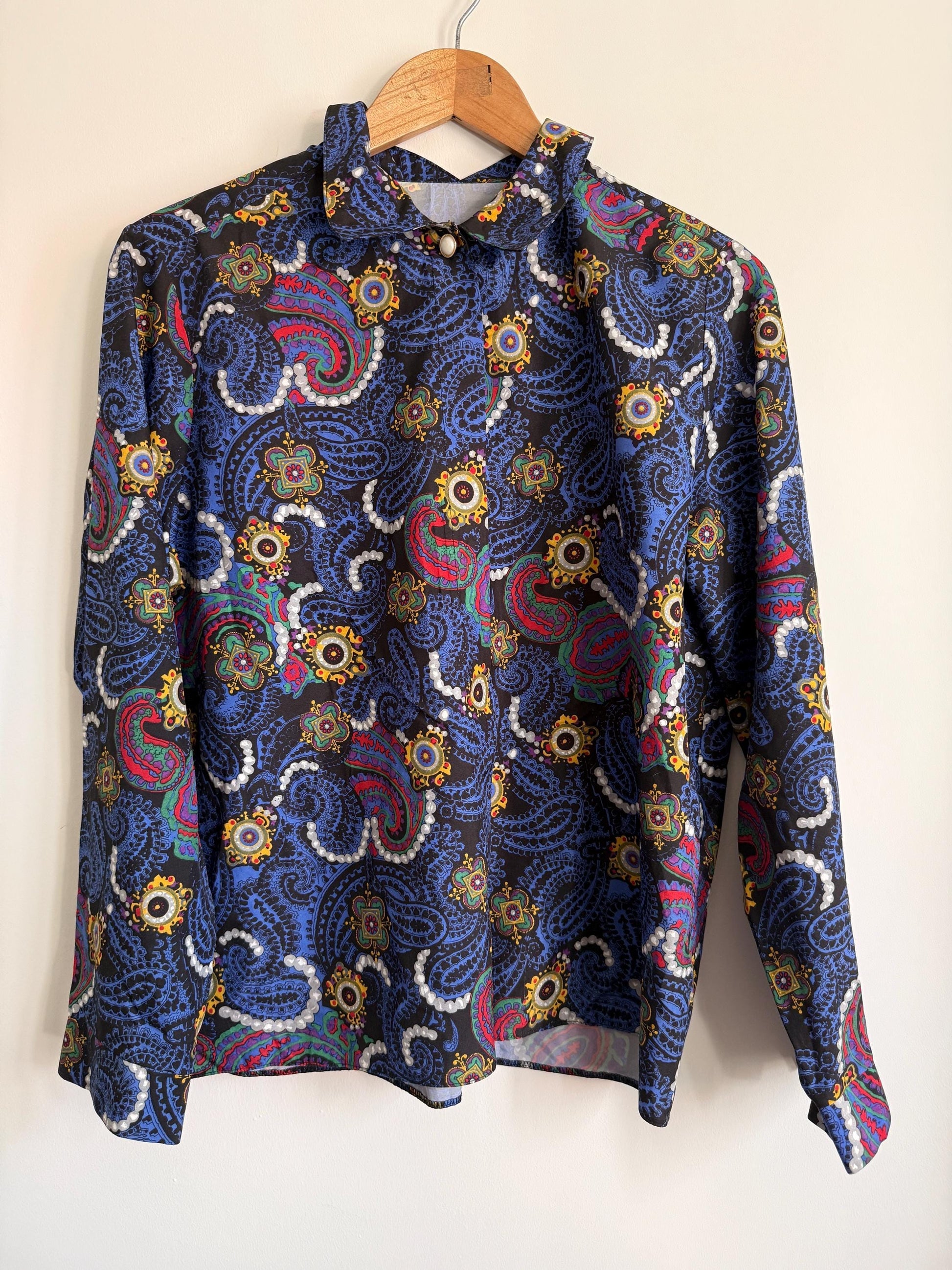 Vintage 70s Psychedelic Paisley Blouse | Mod Retro Print Shirt | UK 10-12