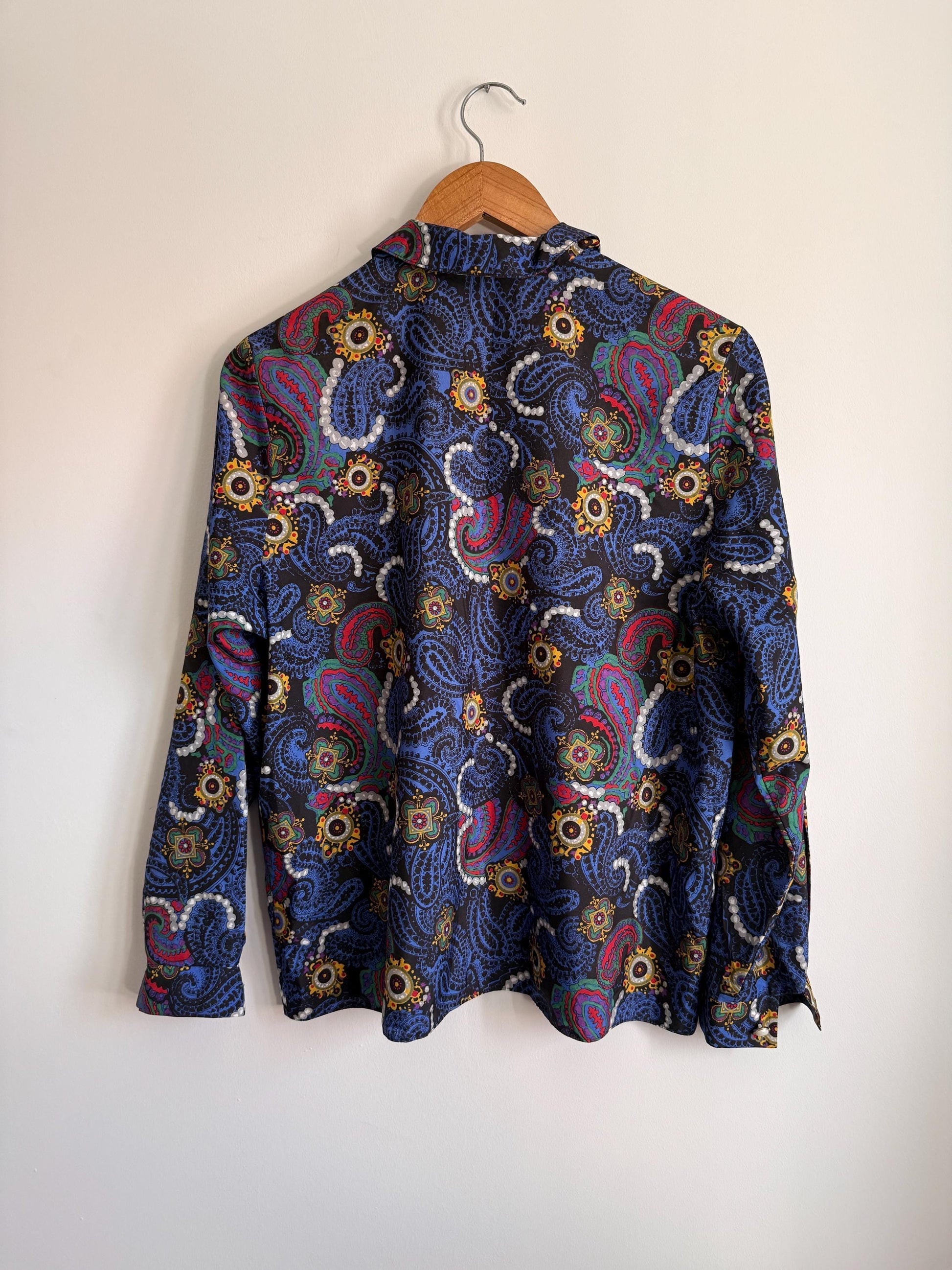 Vintage 70s Psychedelic Paisley Blouse | Mod Retro Print Shirt | UK 10-12