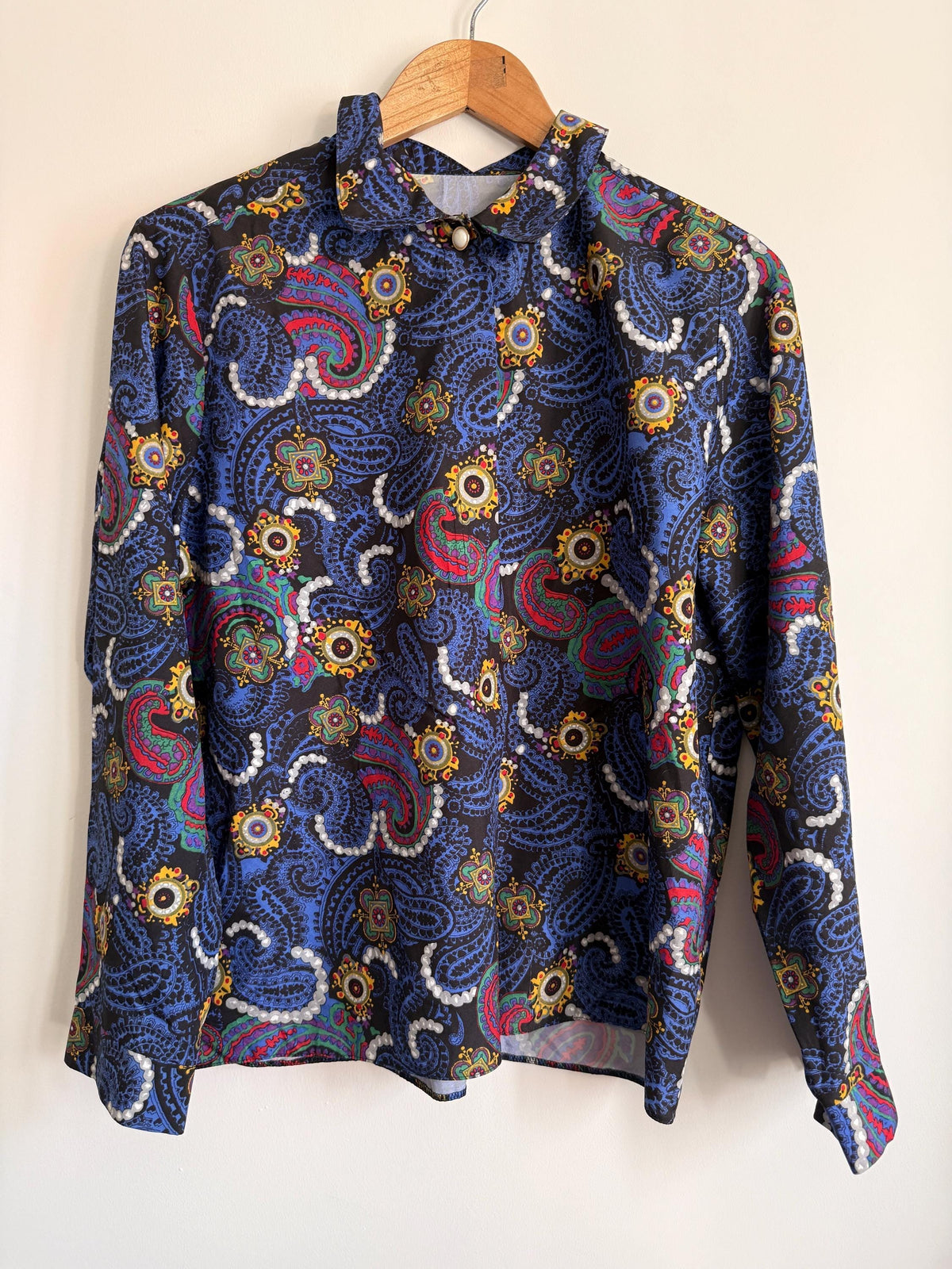 Vintage 70s Psychedelic Paisley Blouse | Mod Retro Print Shirt | UK 10-12