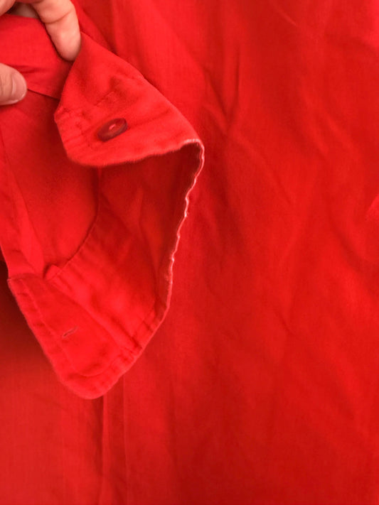 Vintage 70s Red Collared Shirt UK 10-12 | Tailored Long Sleeve Button Blouse | Minimalist Retro Workwear Top