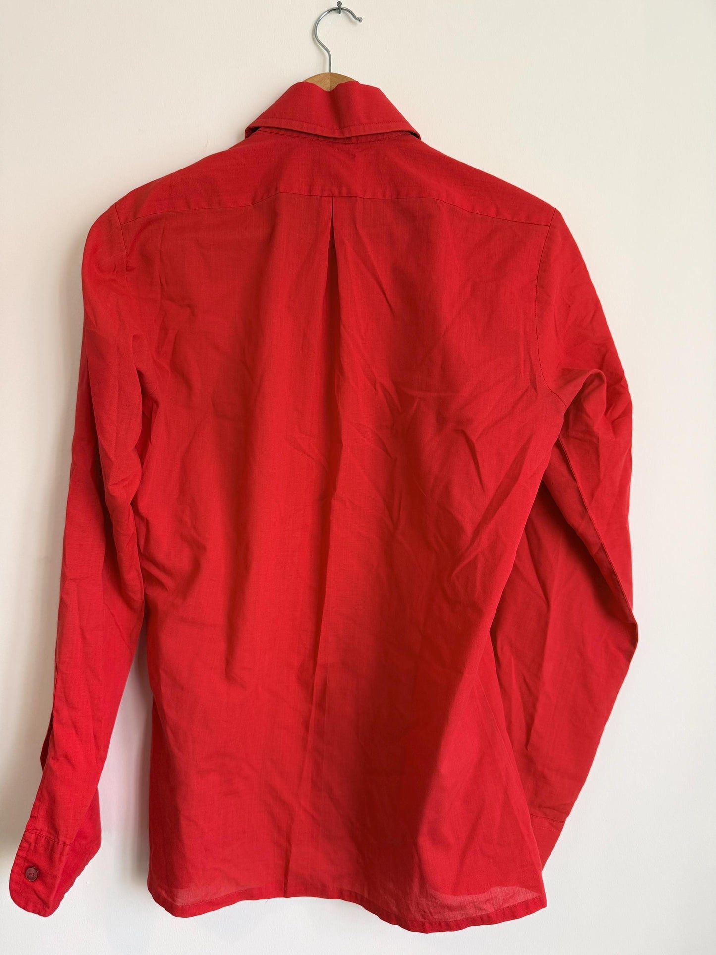Vintage 70s Red Collared Shirt UK 10-12 | Tailored Long Sleeve Button Blouse | Minimalist Retro Workwear Top
