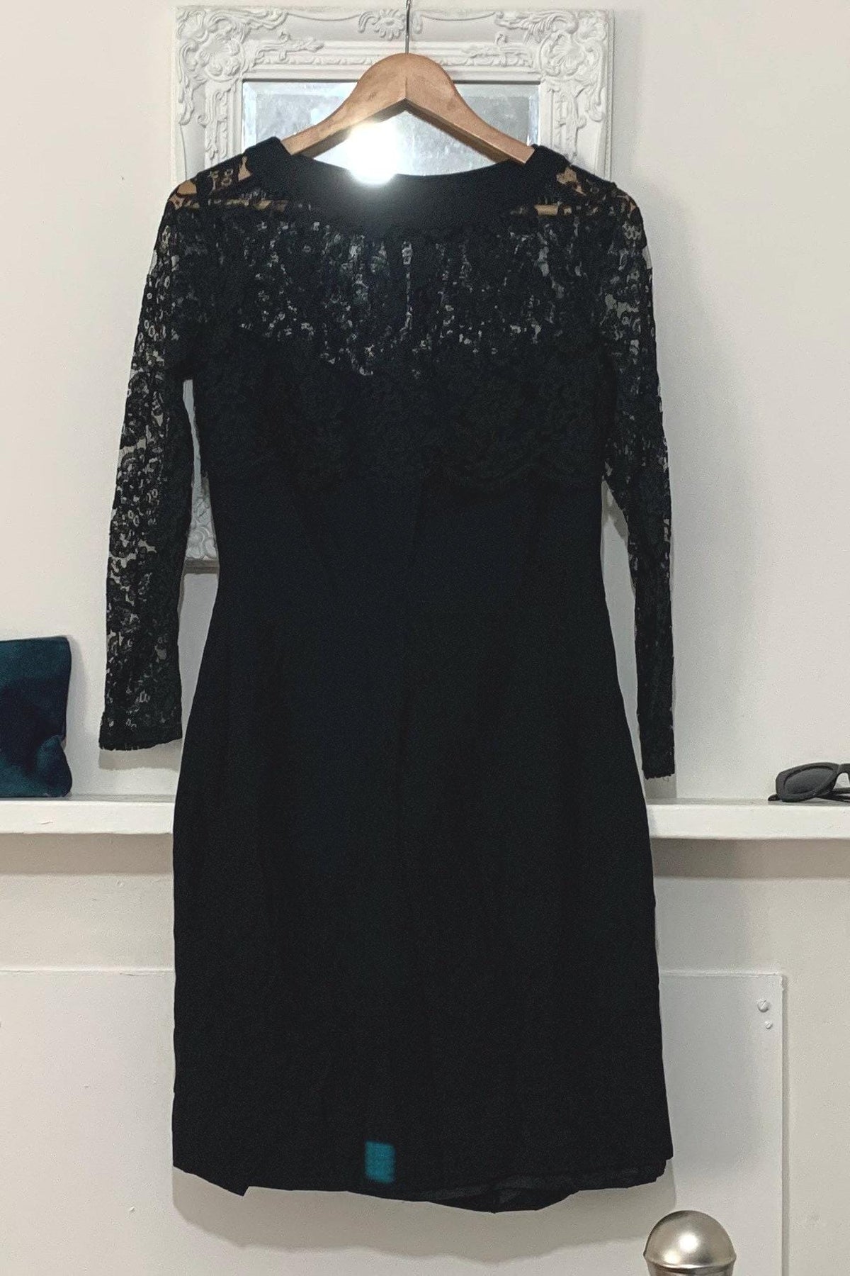 Vintage Black Dress black Mini Dress - 80s Lace Overlay Black strapless Shift Dress, little black dress, vintage dress, vintage black dress