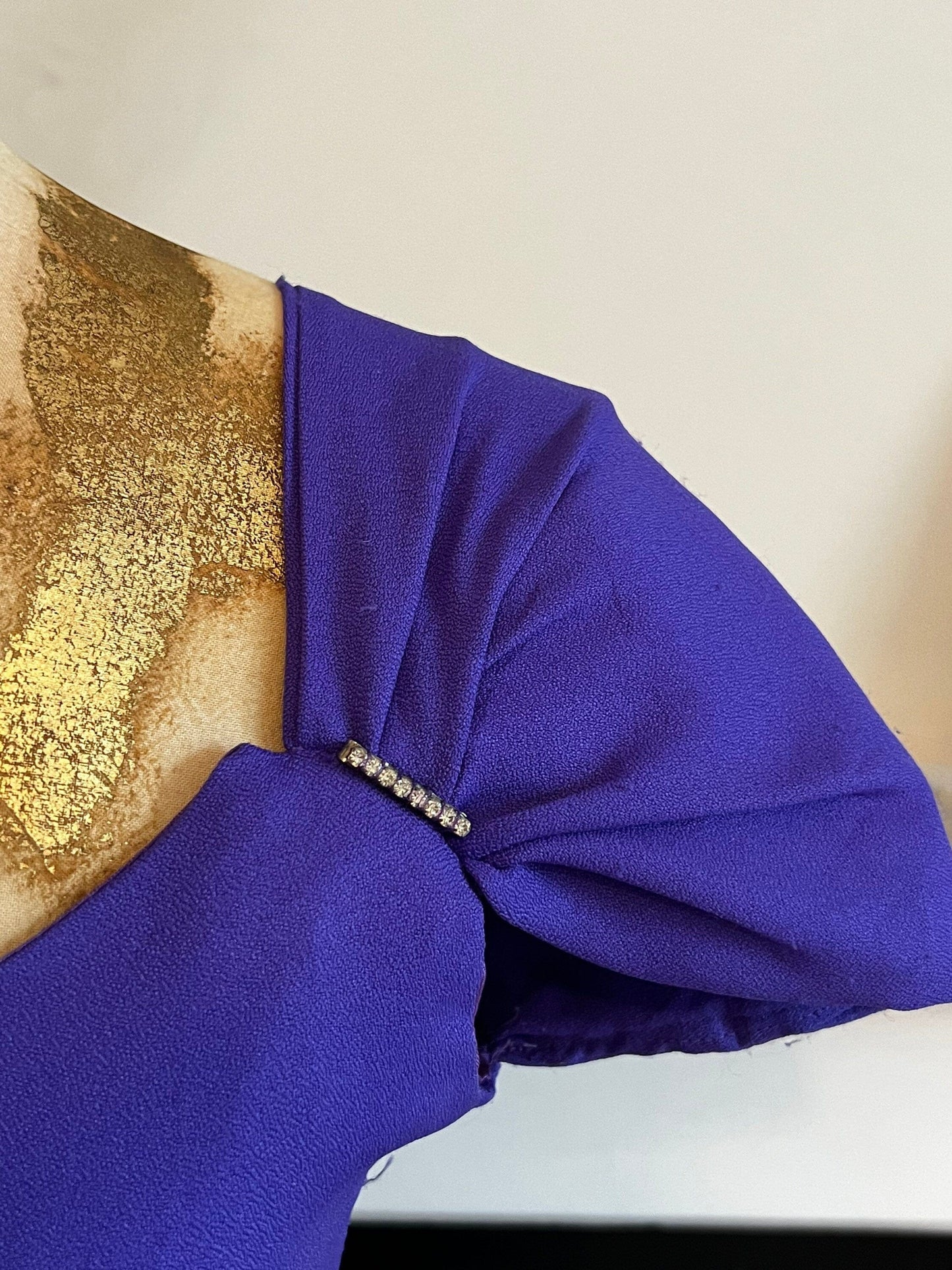 Vintage 80s Purple Dress open back cage design huge shoulder padded cap sleeves UK 6