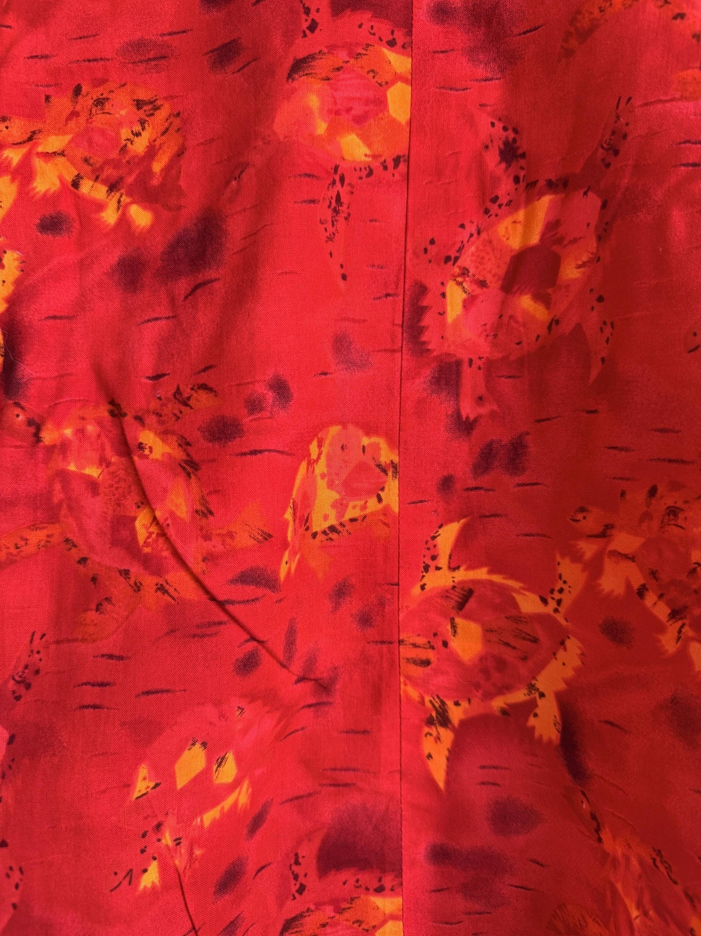 Vintage 80s Red Abstract Print High Neck Blouse | Retro Long Sleeve Top | UK 10-12