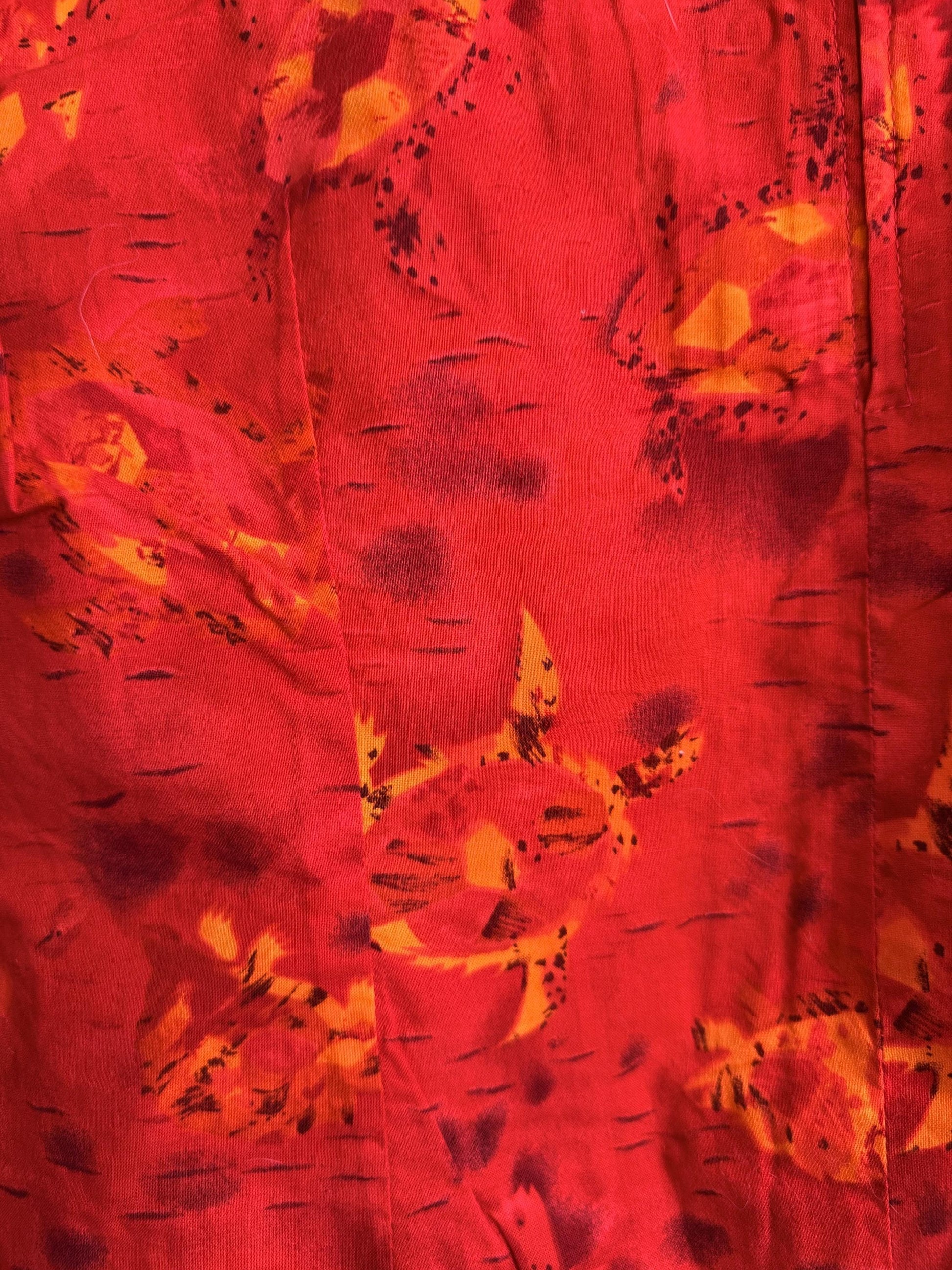 Vintage 80s Red Abstract Print High Neck Blouse | Retro Long Sleeve Top | UK 10-12